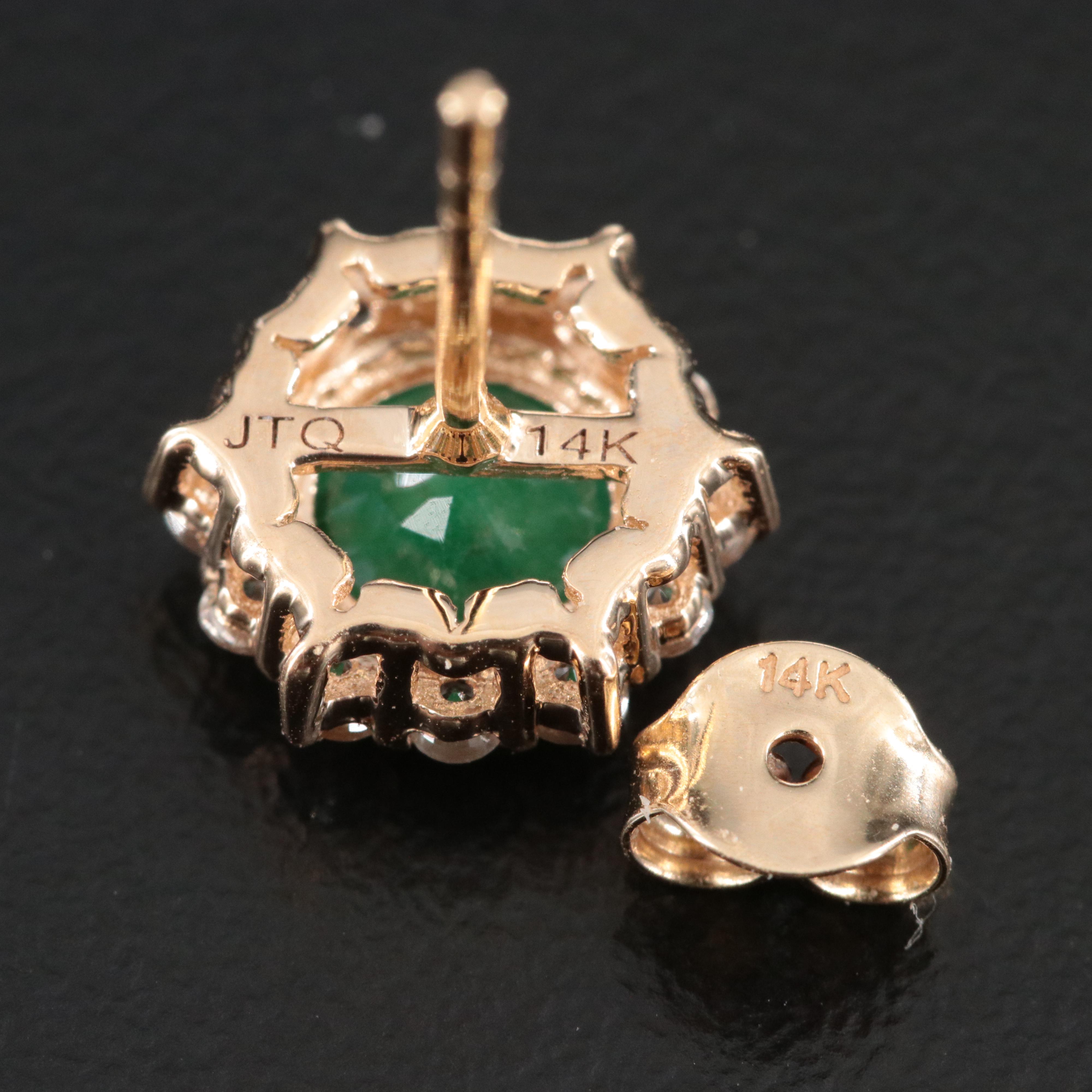 14K Emerald and White Sapphire Halo Earrings