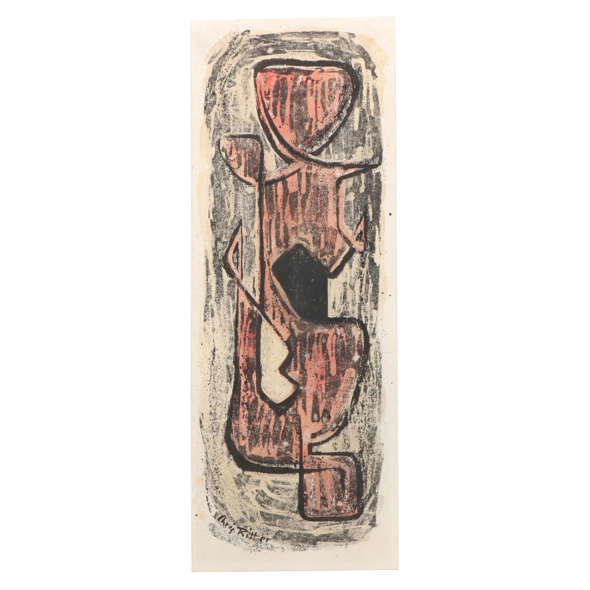 Chris Ritter Abstract Expressionist Watercolor Painting, Circa 1940