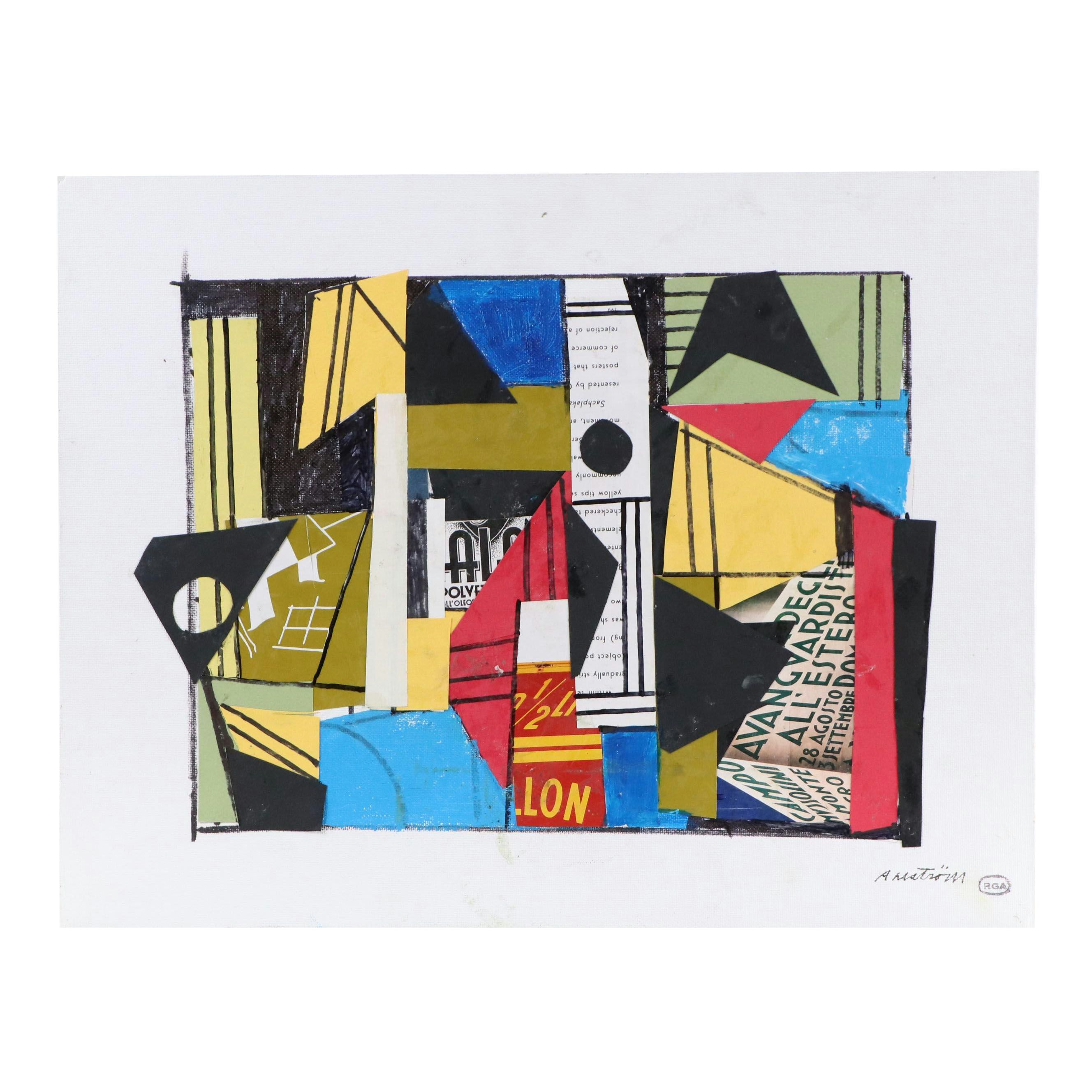 Ronald Ahlström Modern Mixed Media Collage, Late 20th Century