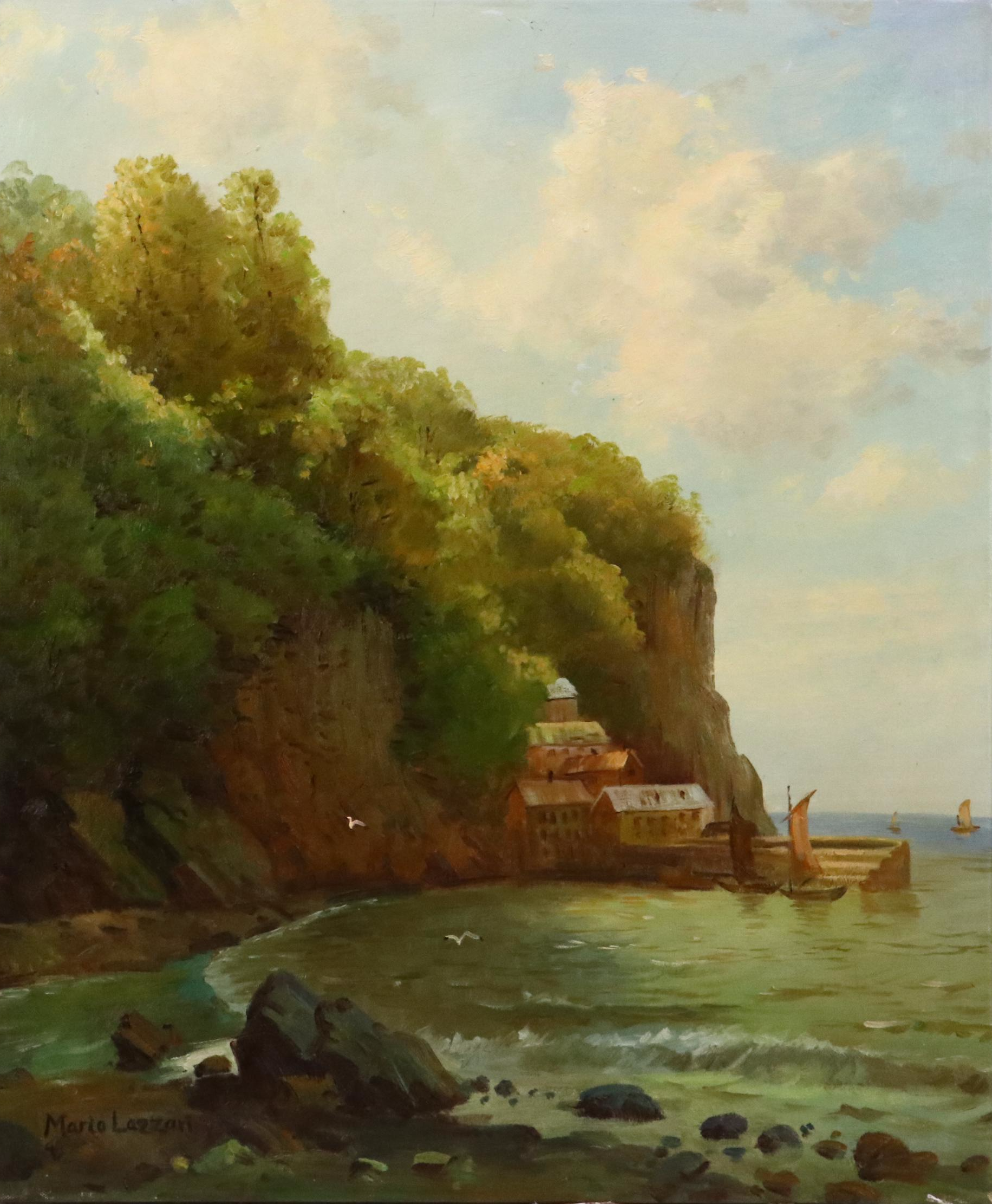 Mario Lazzari Coastal Landscape Oil Painting, Late 20th Century