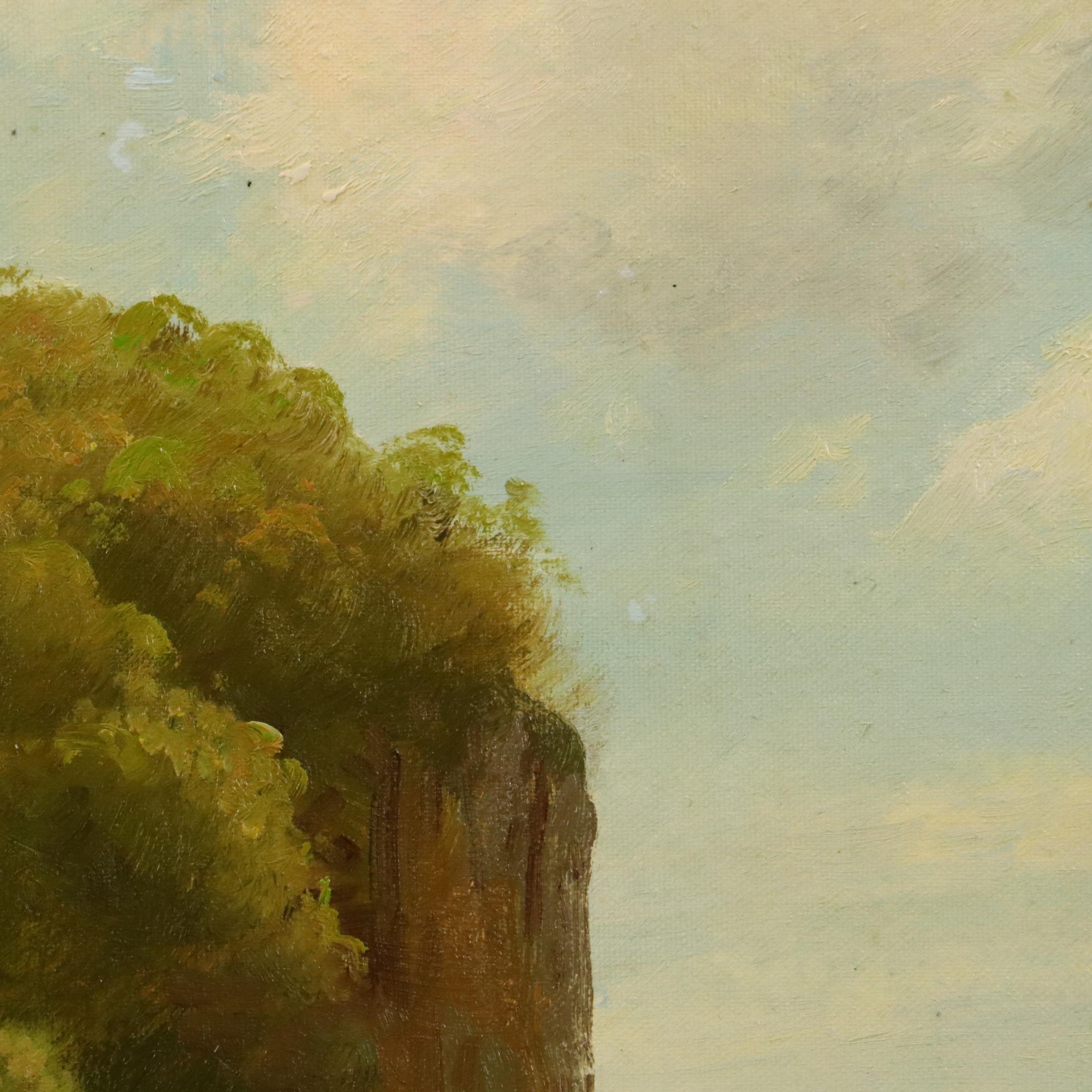 Mario Lazzari Coastal Landscape Oil Painting, Late 20th Century