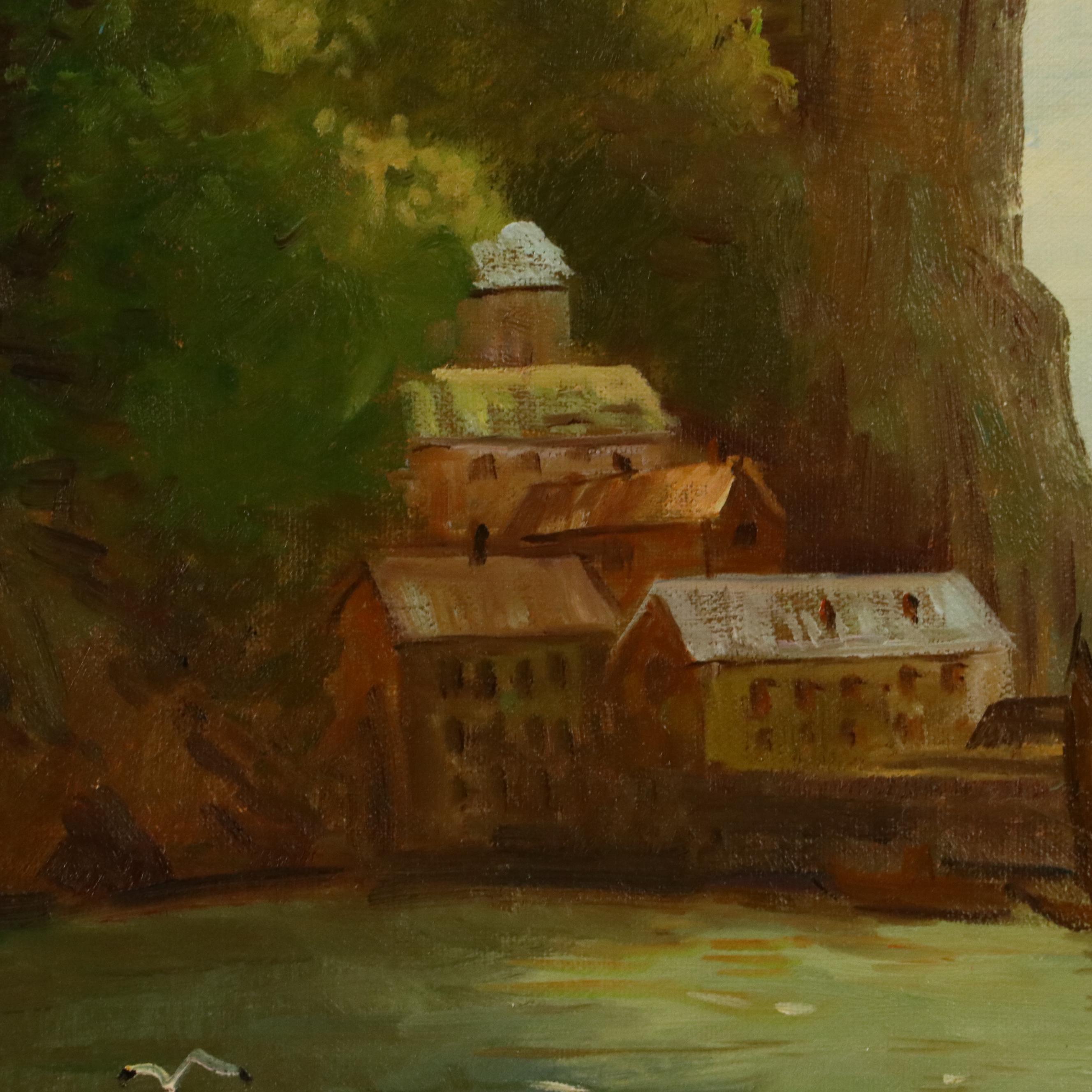 Mario Lazzari Coastal Landscape Oil Painting, Late 20th Century