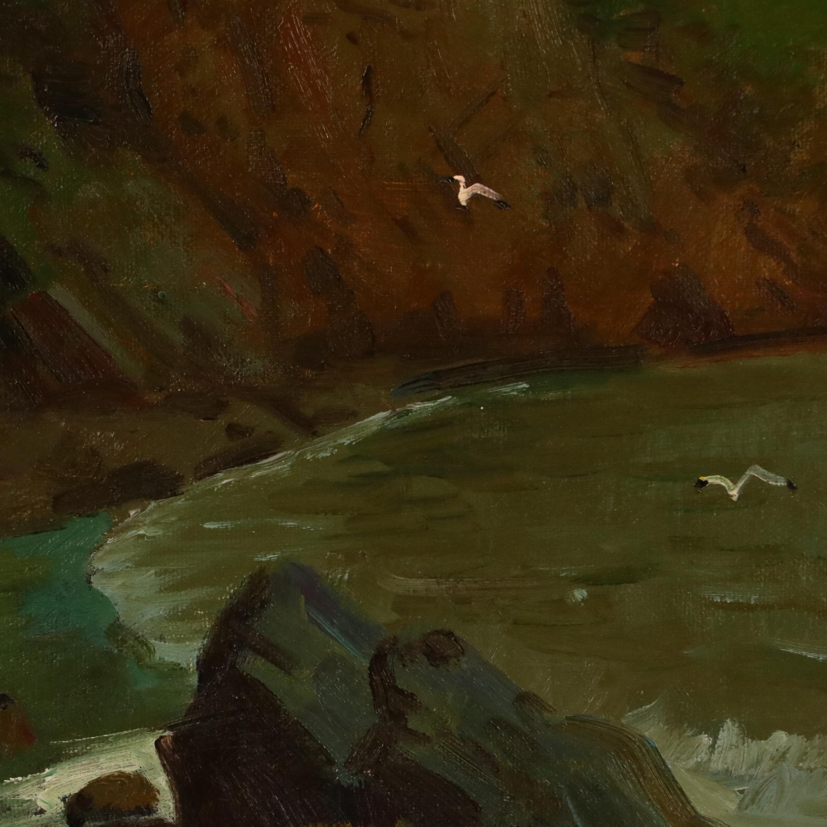 Mario Lazzari Coastal Landscape Oil Painting, Late 20th Century