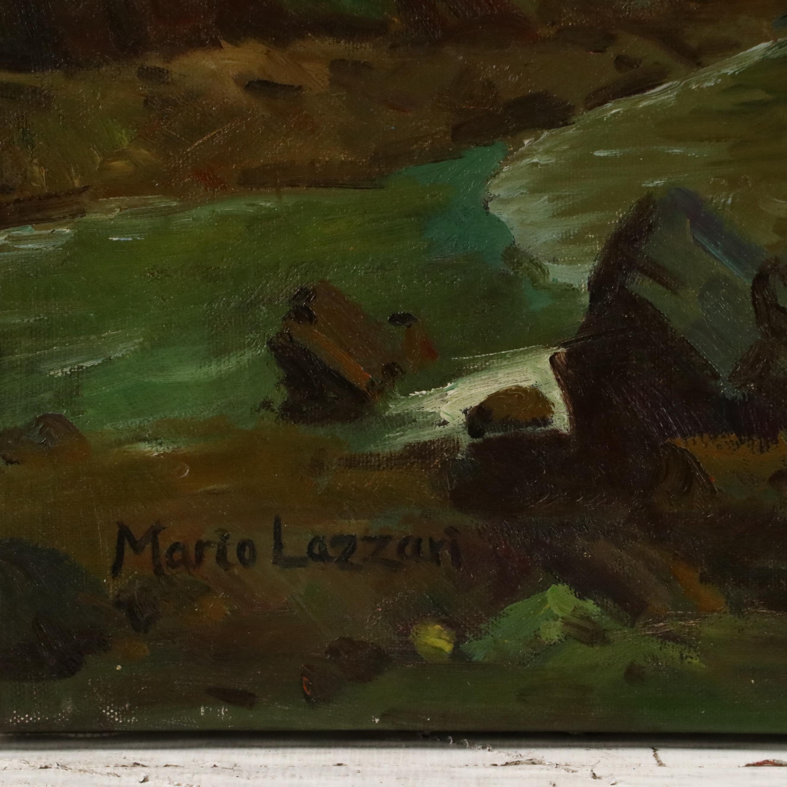 Mario Lazzari Coastal Landscape Oil Painting, Late 20th Century