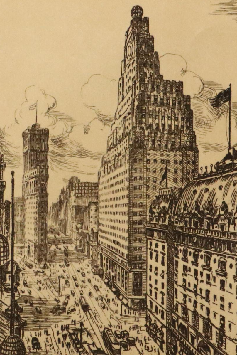 L. Meslay Etching "Times Square - New York"