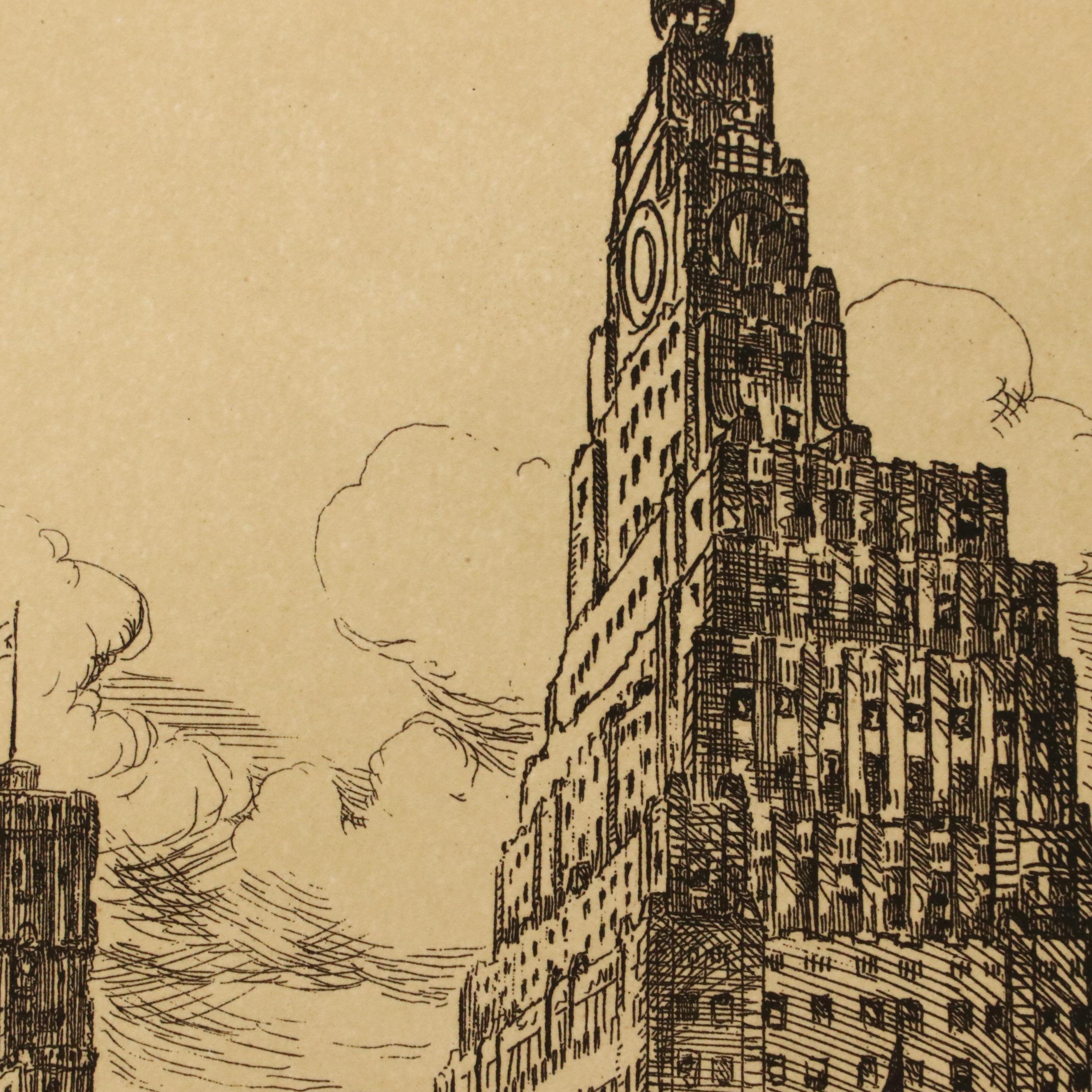 L. Meslay Etching "Times Square - New York"