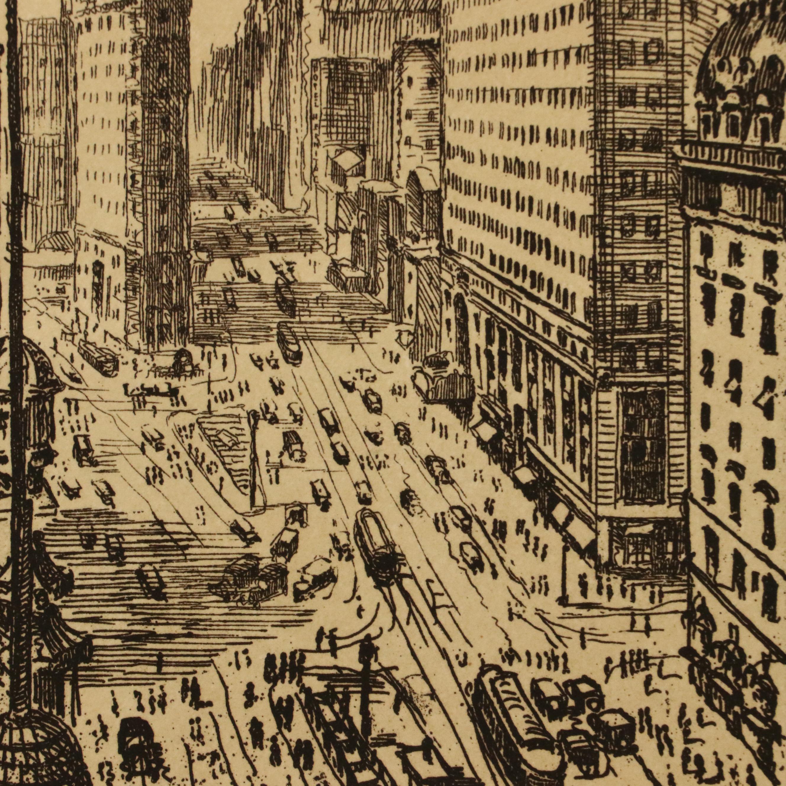 L. Meslay Etching "Times Square - New York"