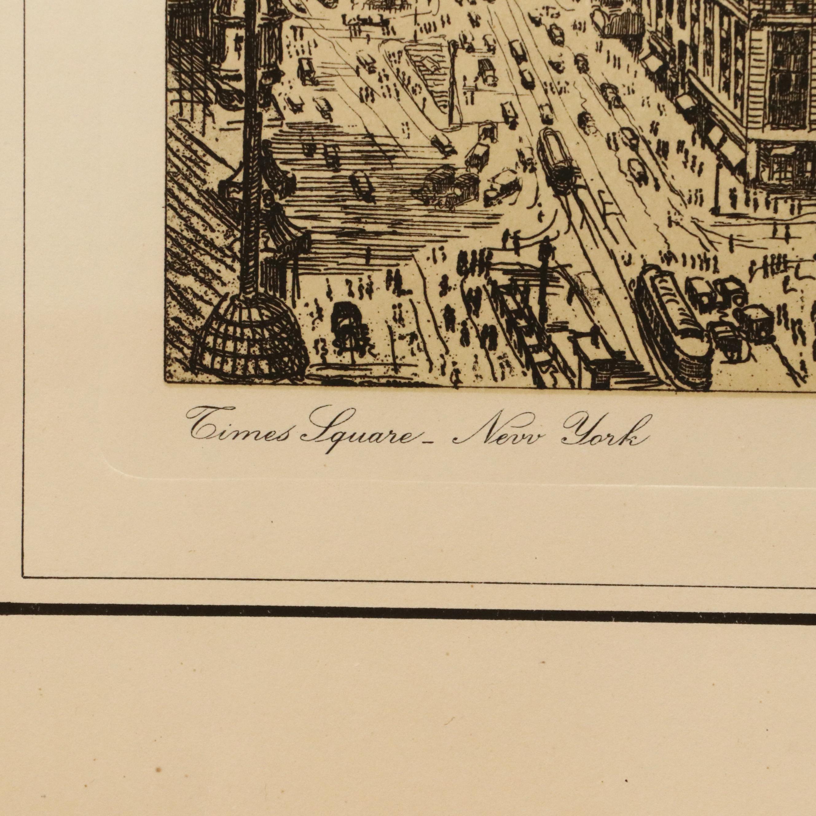 L. Meslay Etching "Times Square - New York"