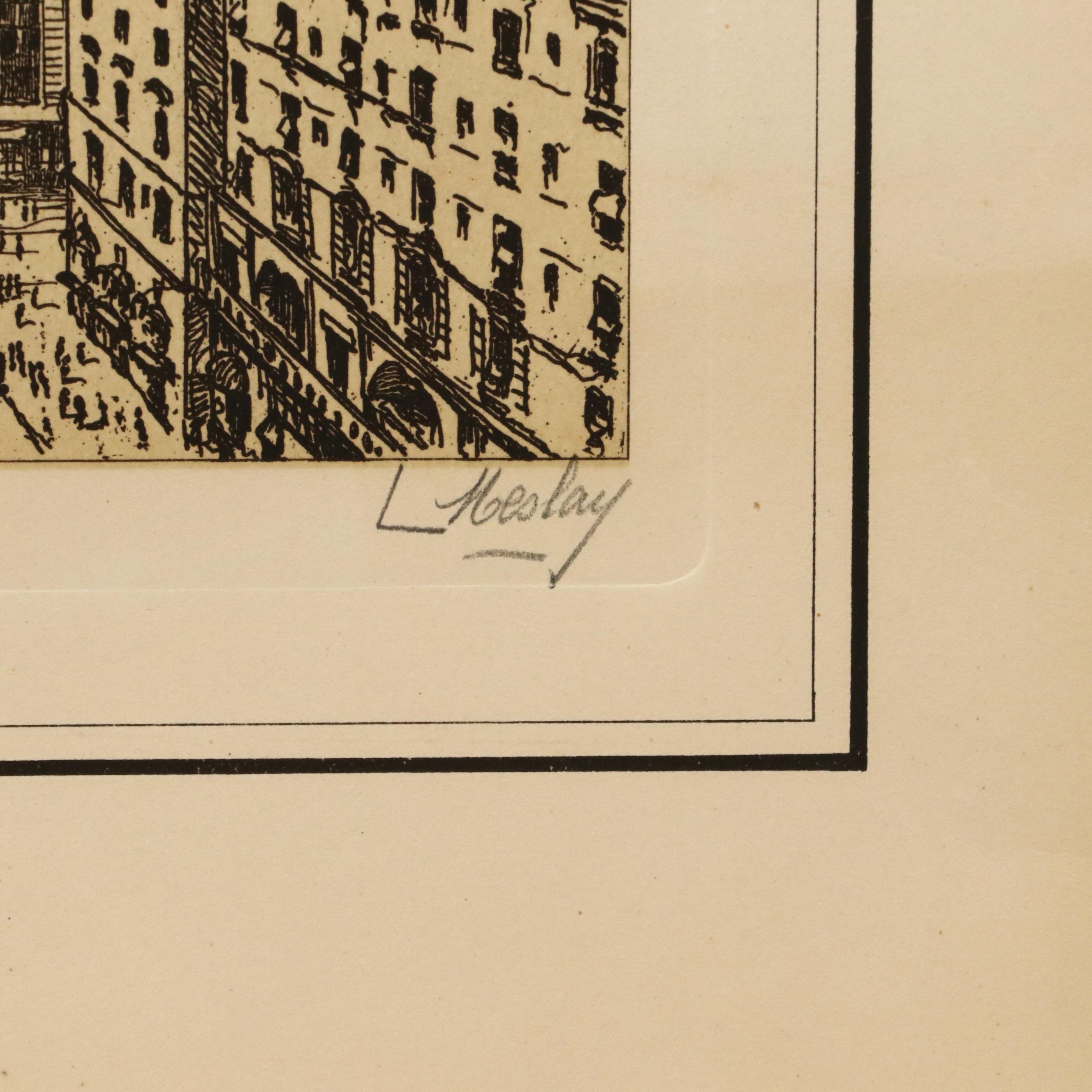 L. Meslay Etching "Times Square - New York"