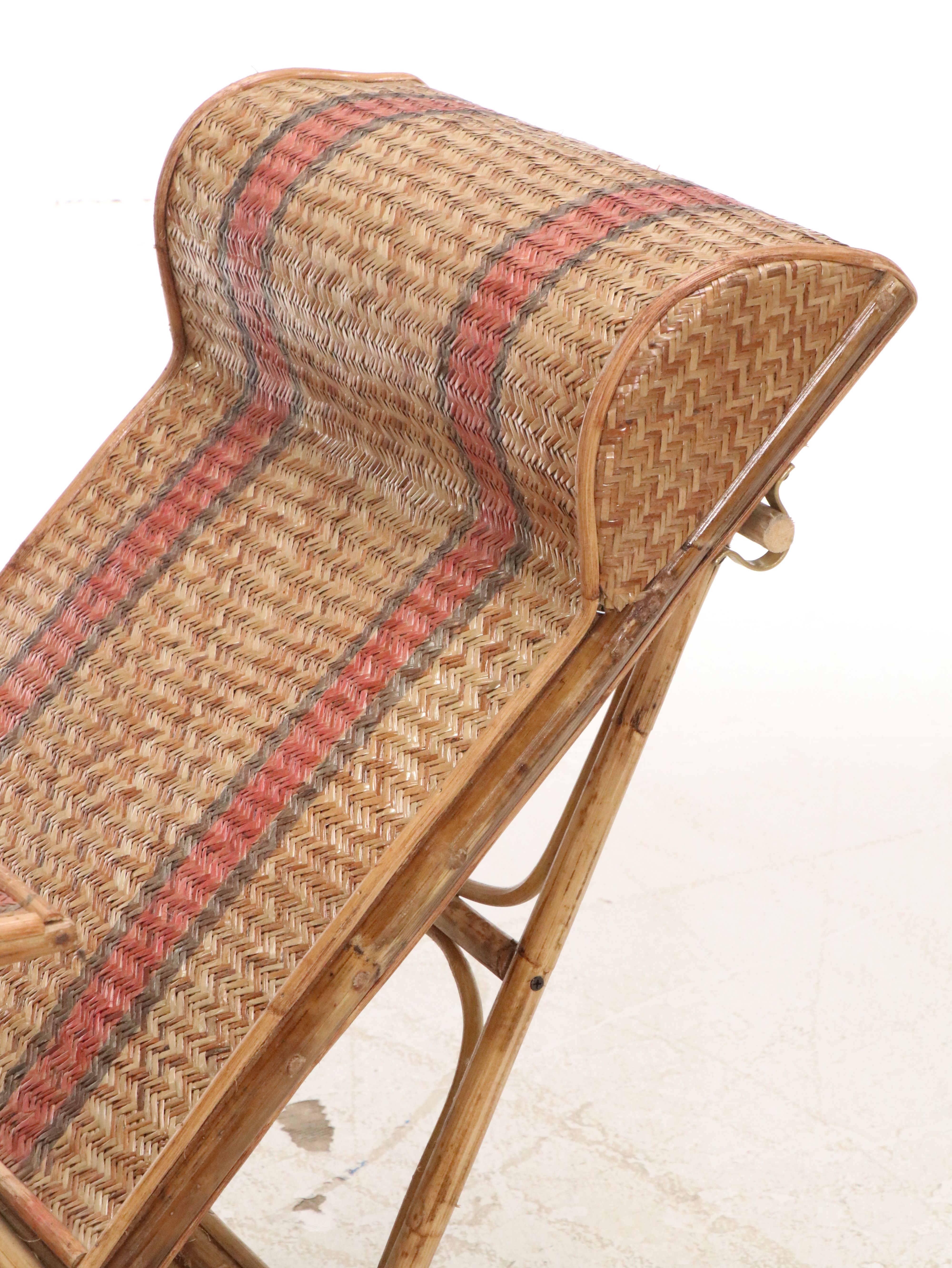 French Riviera Art Deco Style Bamboo and Woven Rattan Lounge Chair