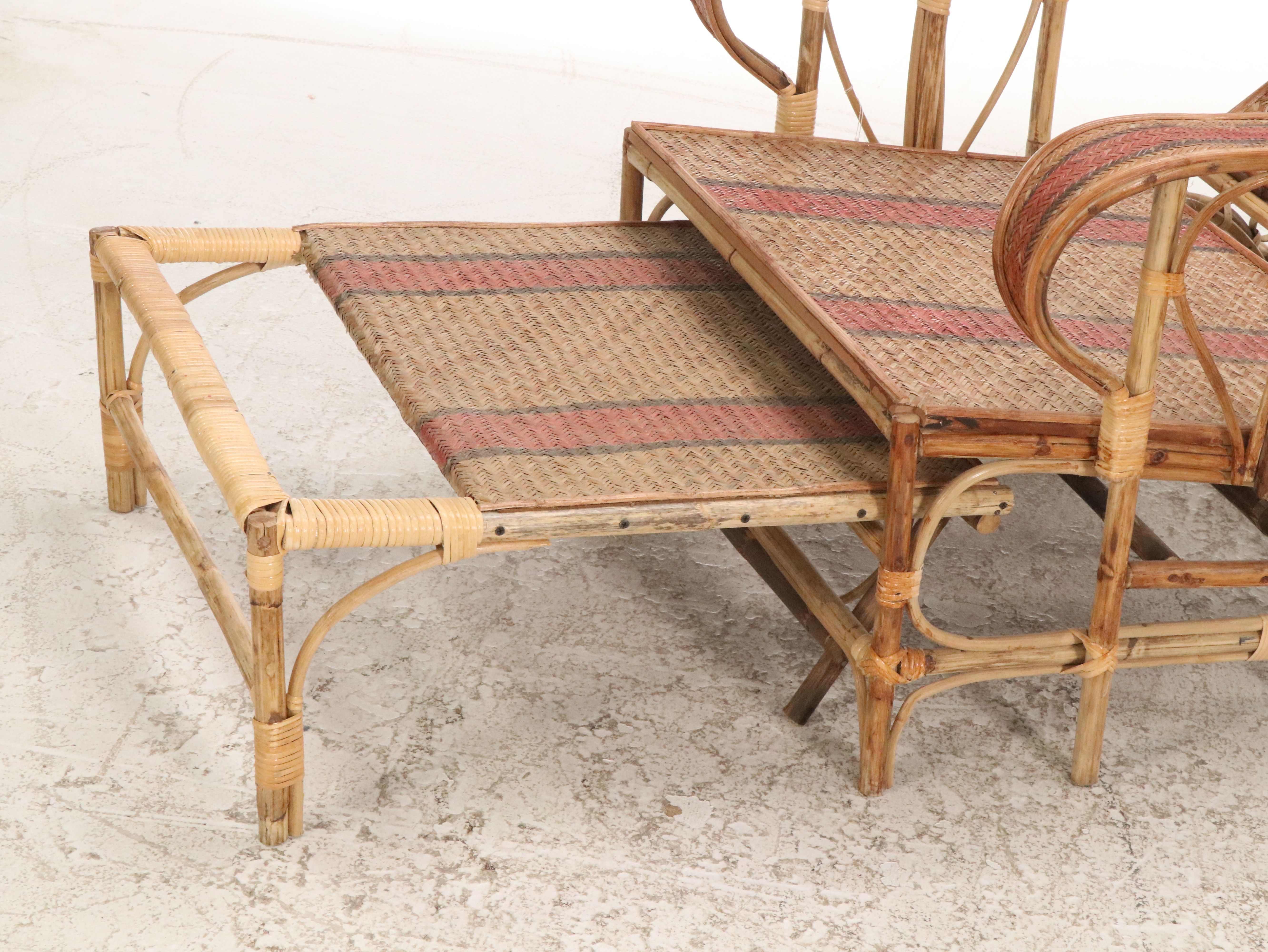 French Riviera Art Deco Style Bamboo and Woven Rattan Lounge Chair