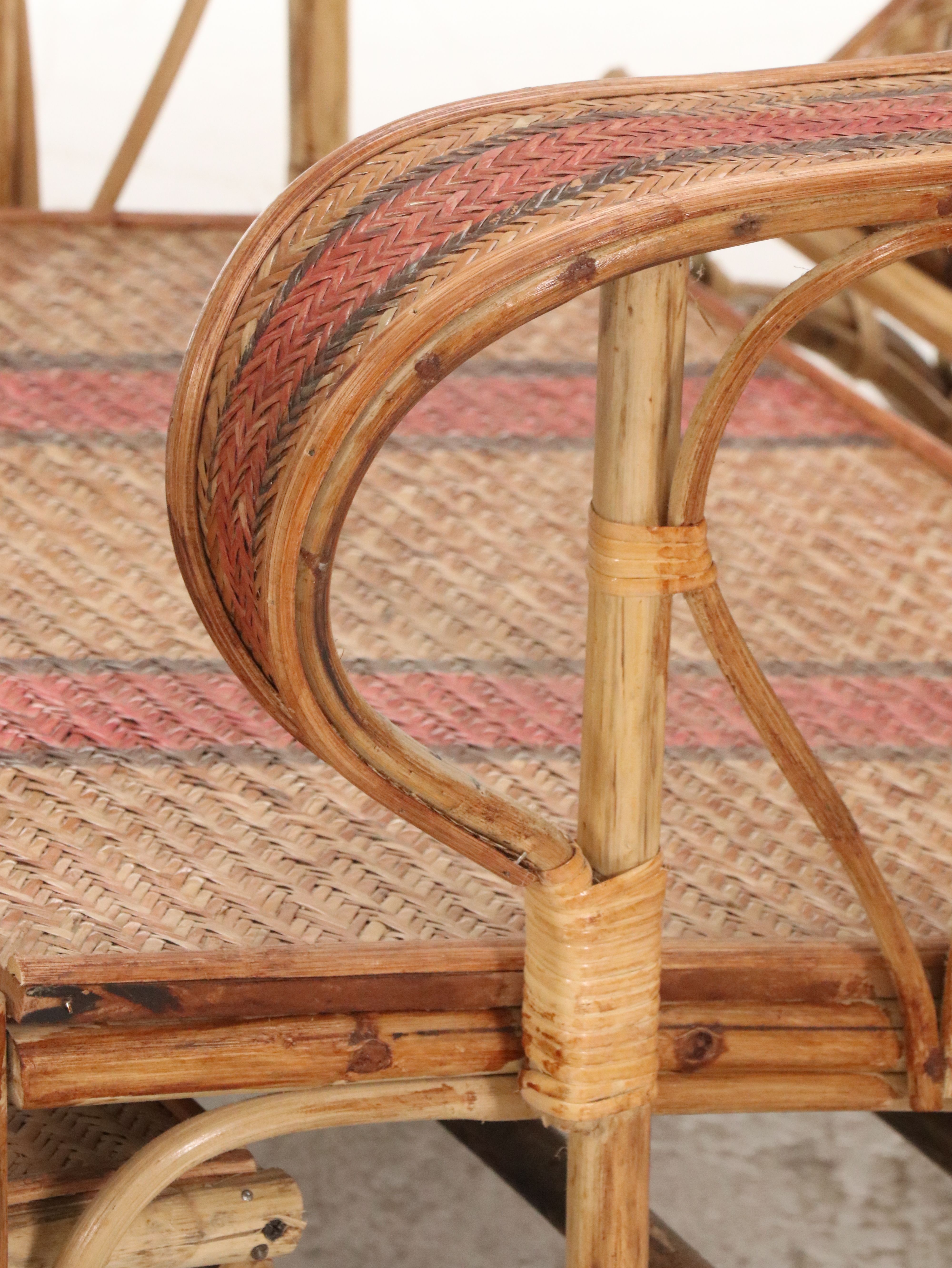 French Riviera Art Deco Style Bamboo and Woven Rattan Lounge Chair