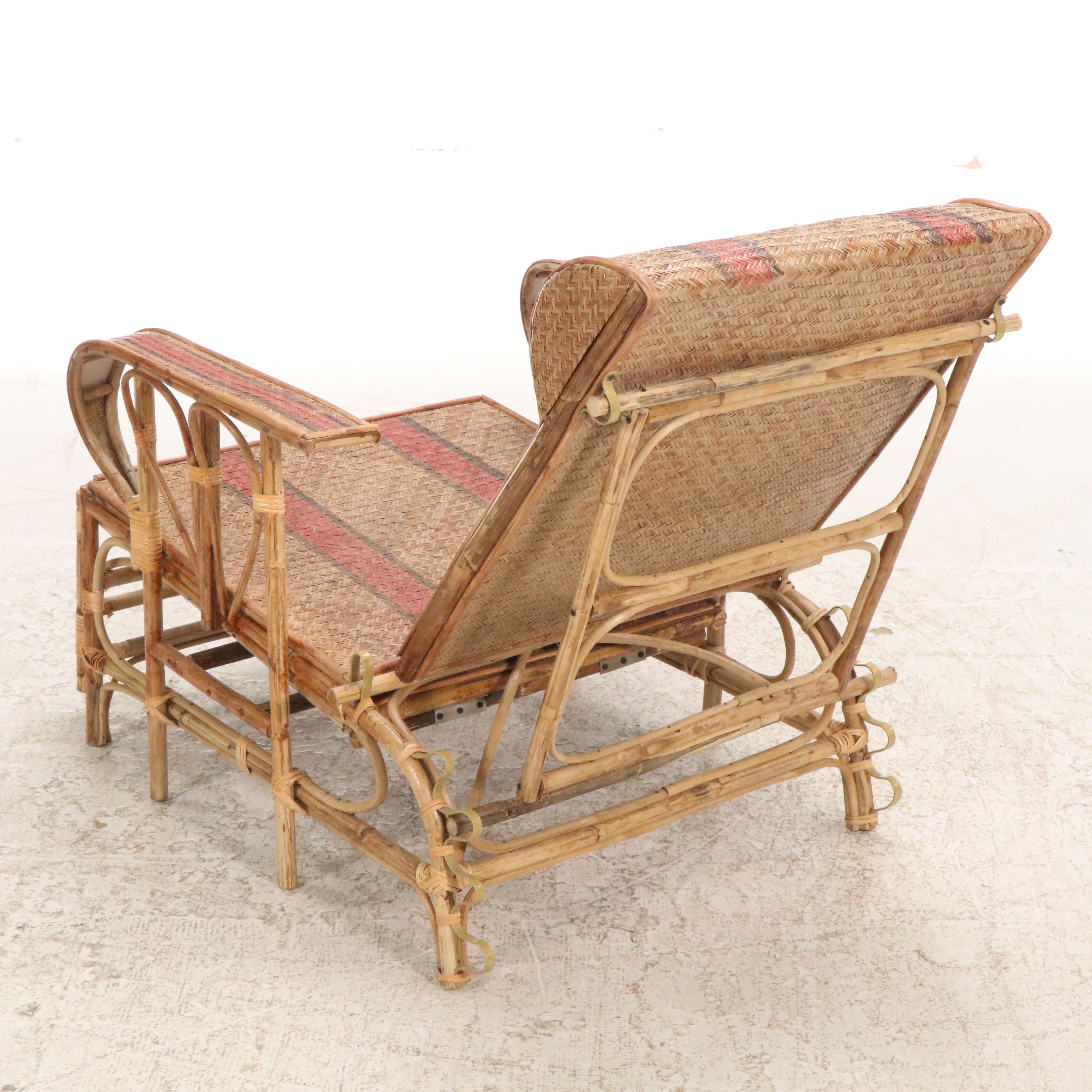 French Riviera Art Deco Style Bamboo and Woven Rattan Lounge Chair