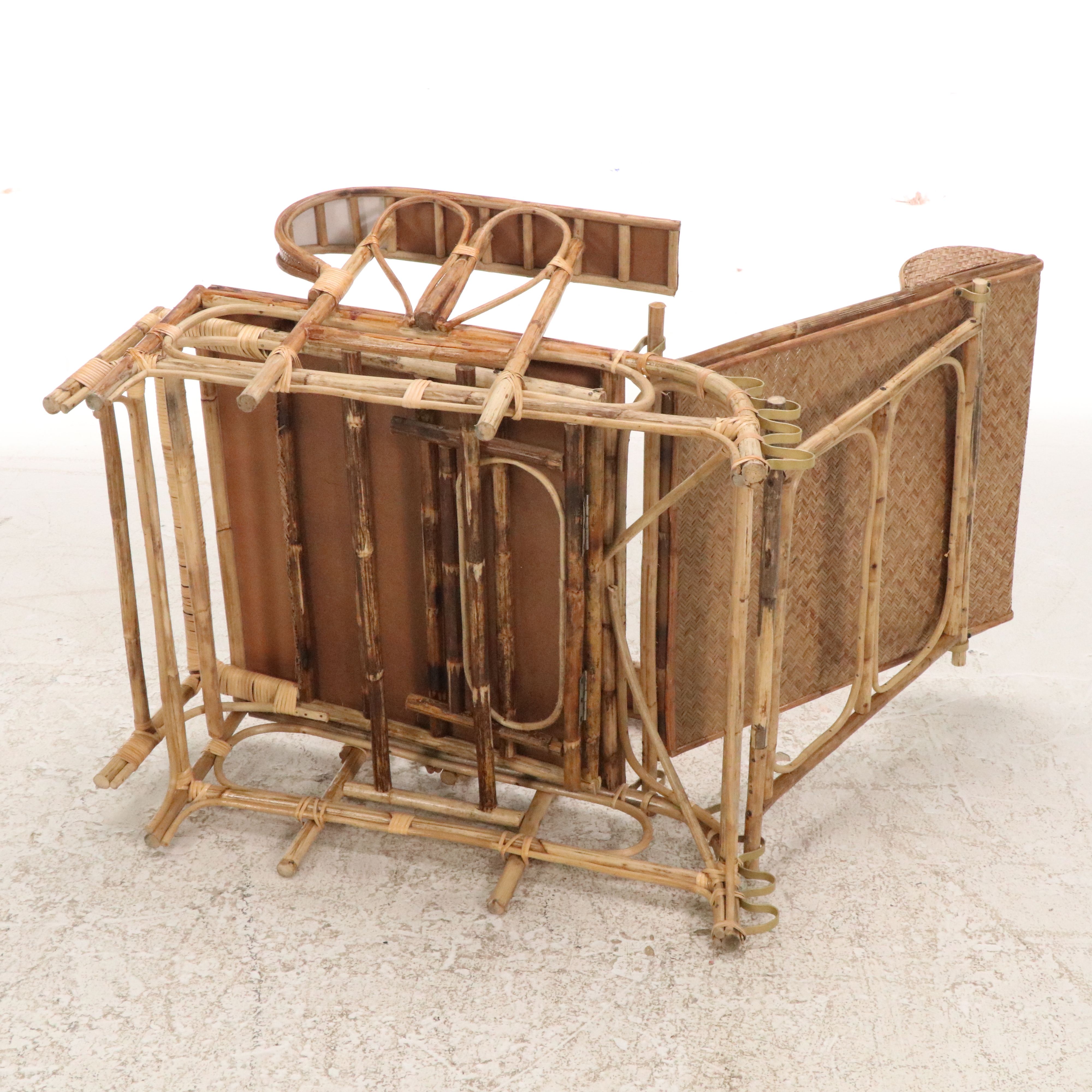 French Riviera Art Deco Style Bamboo and Woven Rattan Lounge Chair