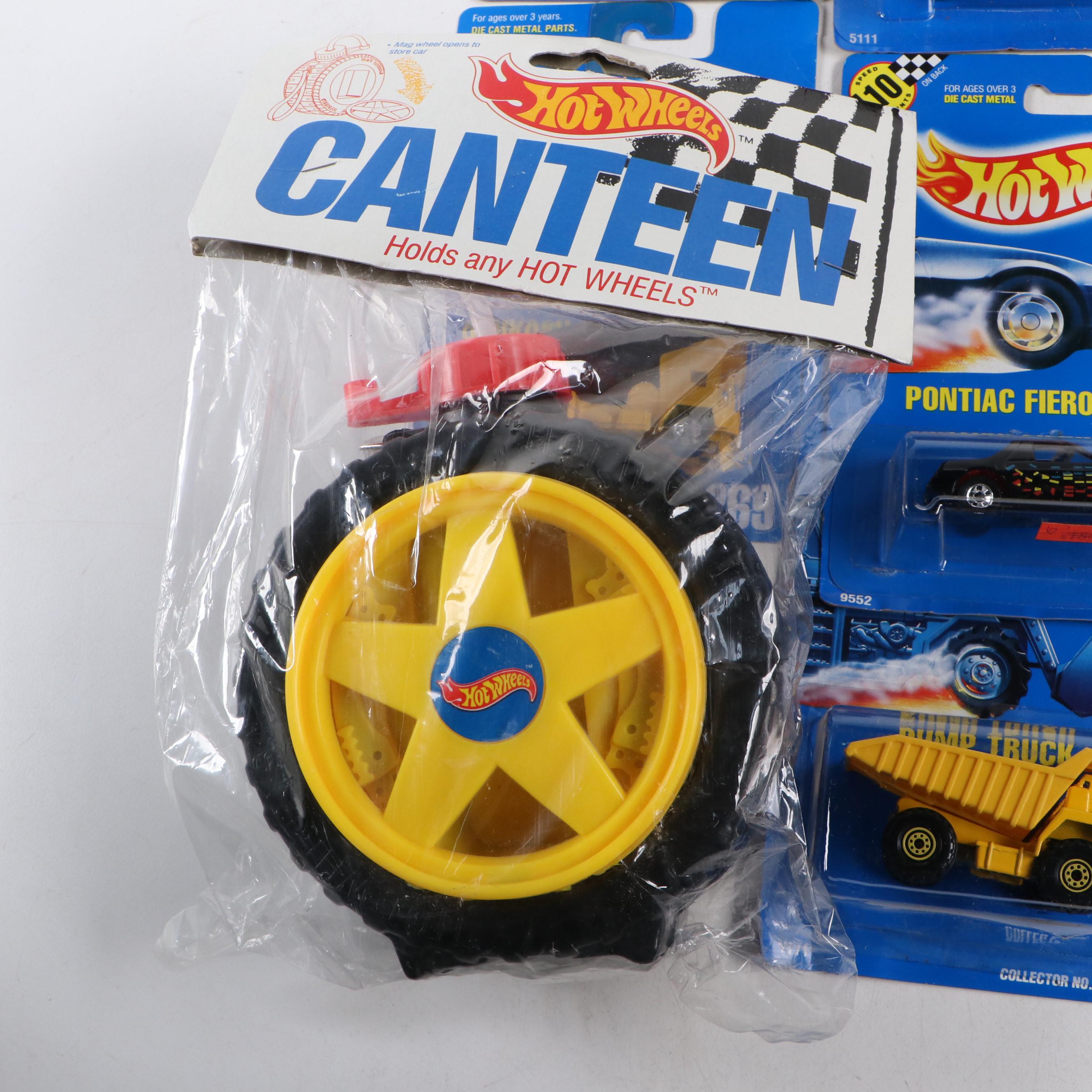 Hot Wheels "Oshkosh Cement Truck," "GT Racer" with More Cars and Canteen, 1990s