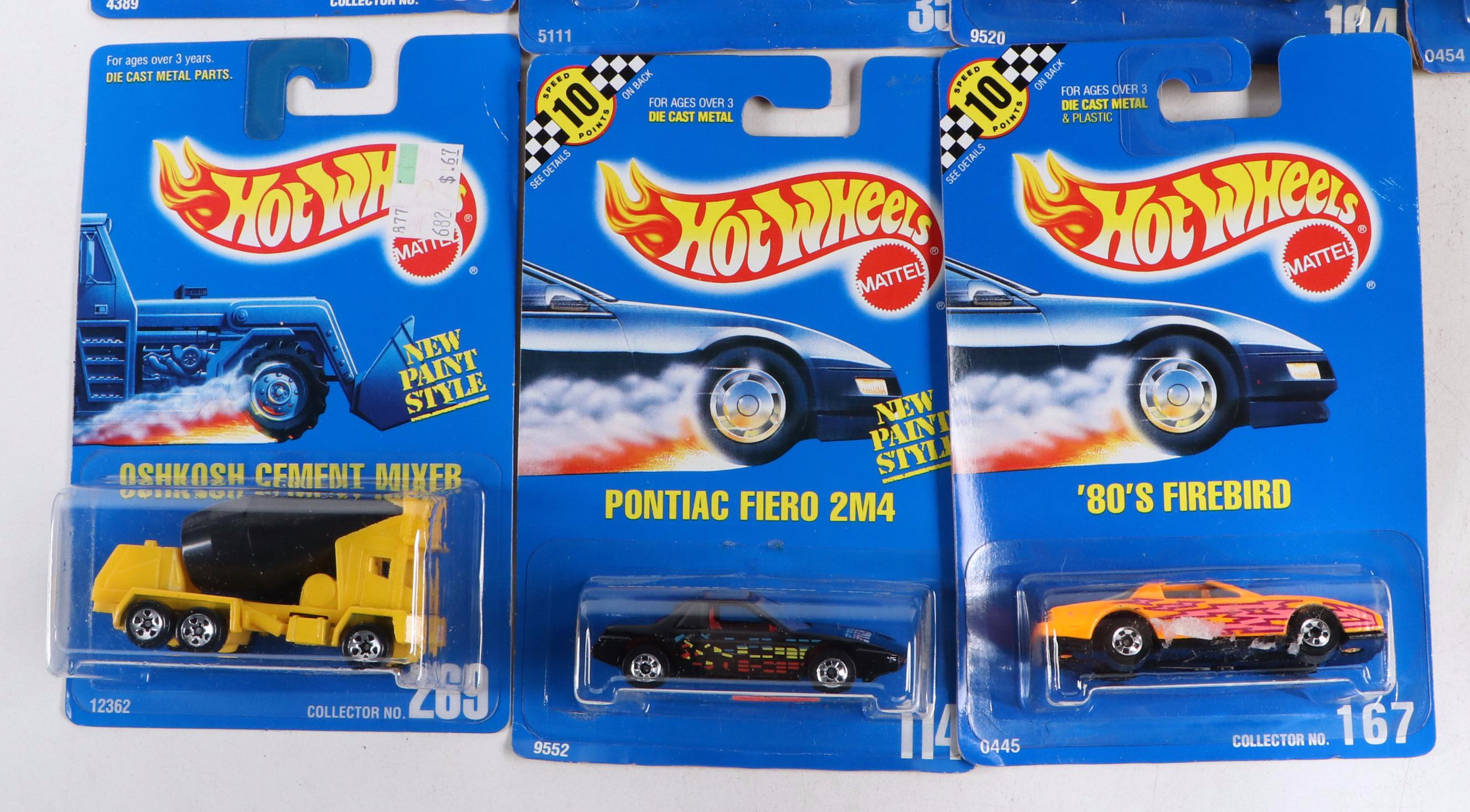 Hot Wheels "Oshkosh Cement Truck," "GT Racer" with More Cars and Canteen, 1990s