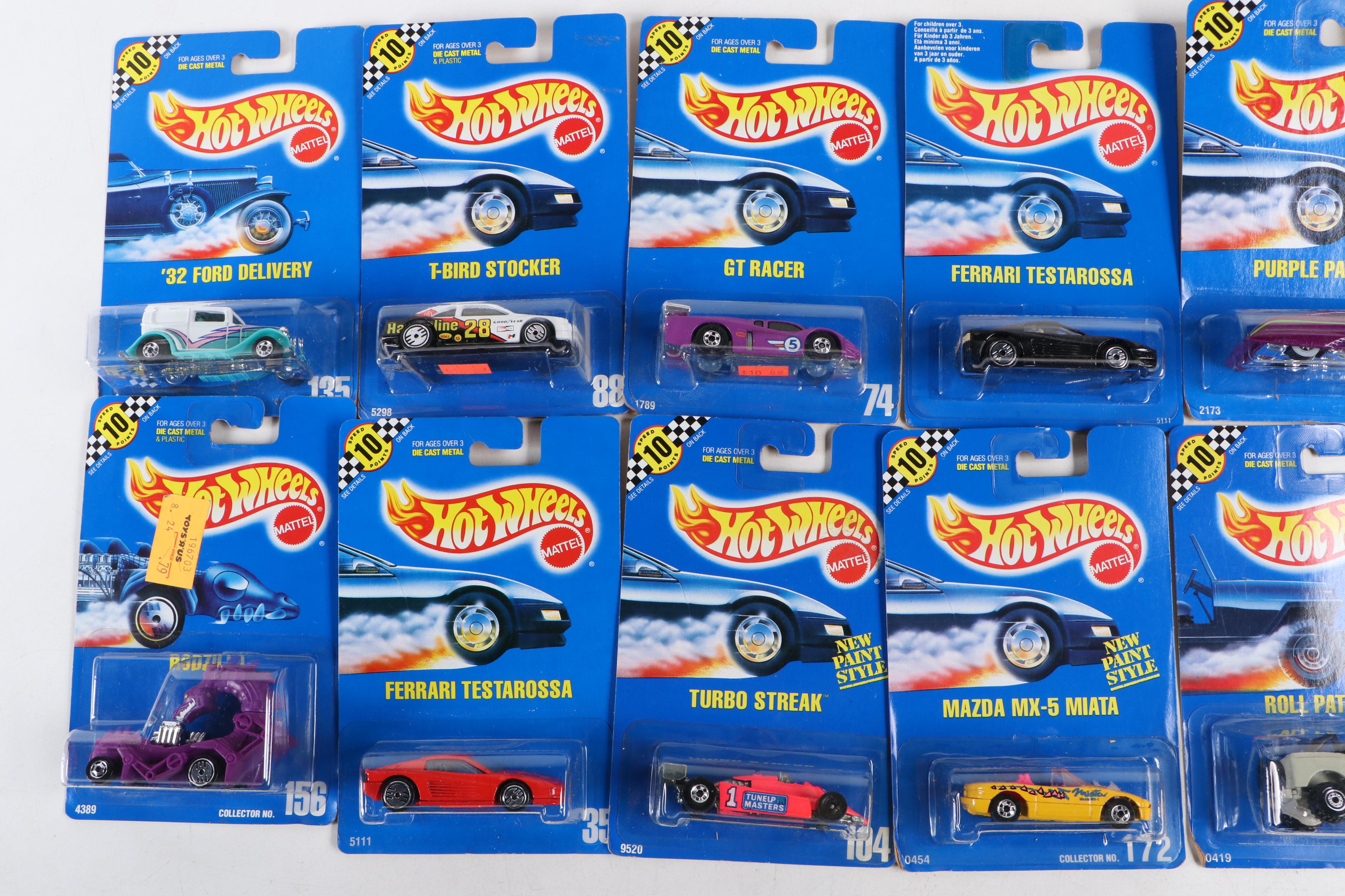 Hot Wheels "Oshkosh Cement Truck," "GT Racer" with More Cars and Canteen, 1990s