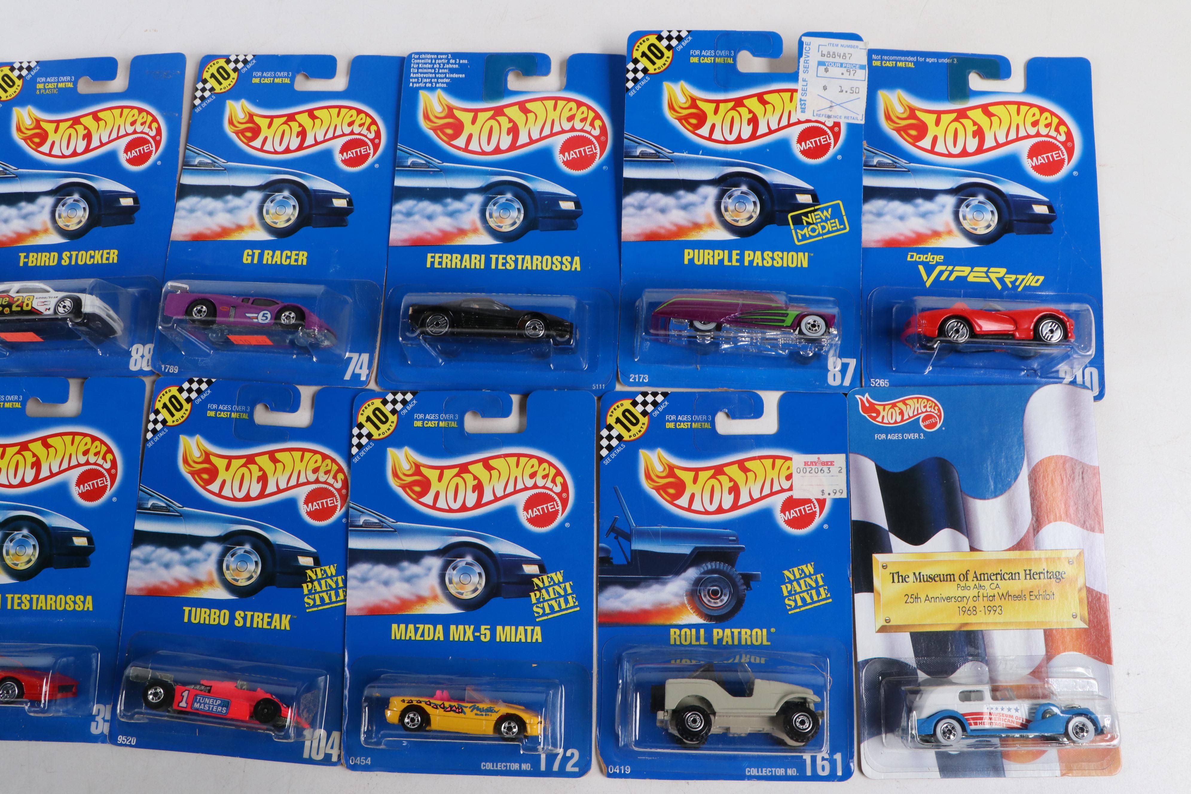 Hot Wheels "Oshkosh Cement Truck," "GT Racer" with More Cars and Canteen, 1990s
