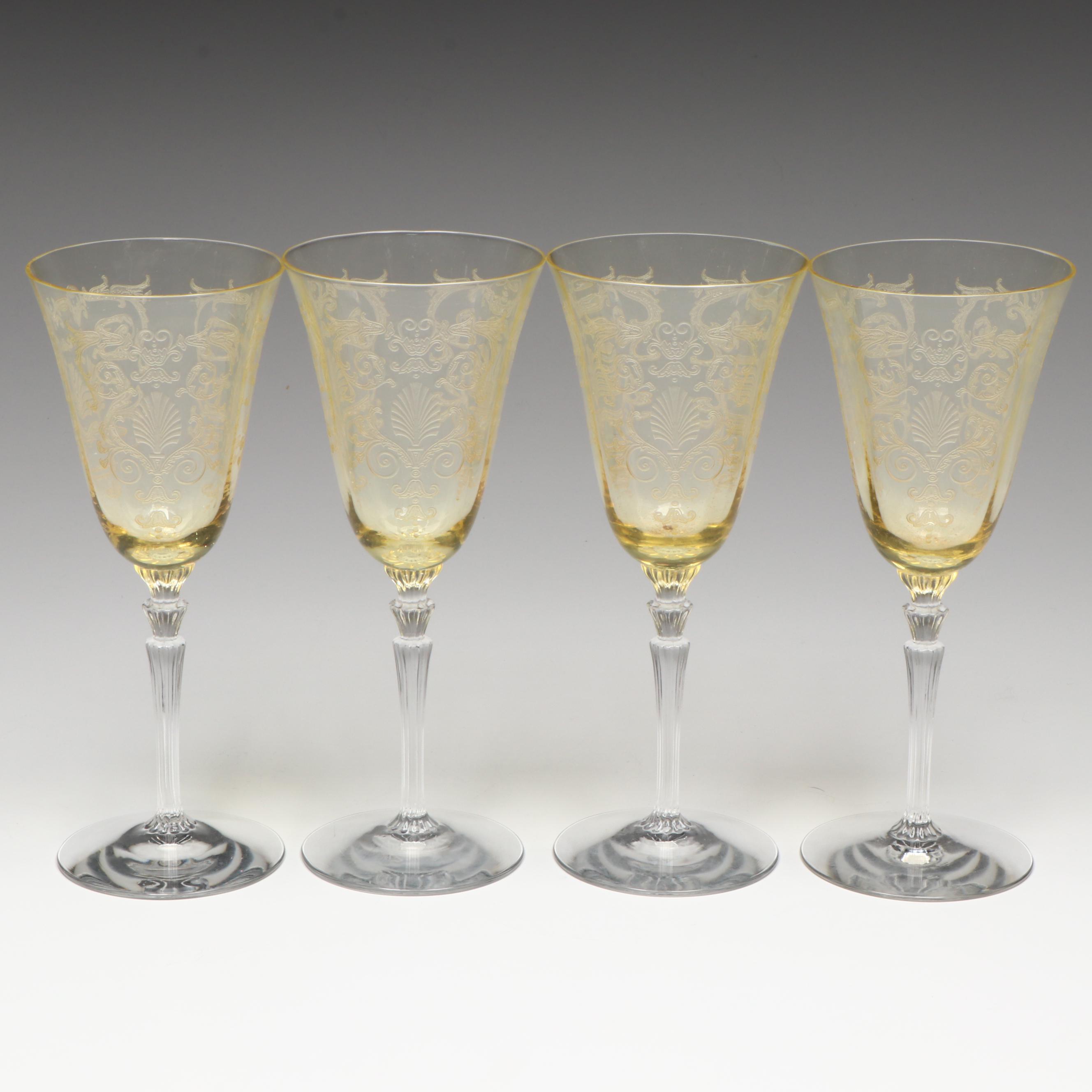 Fostoria "Versailles" Topaz Glass Goblets, 1929 - 1936