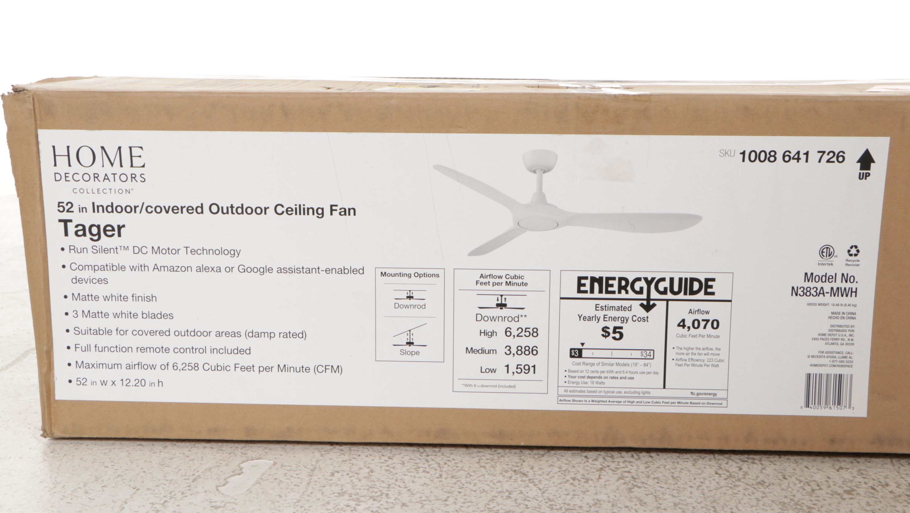 Home Decorators Tager 52" Indoor/Outdoor Ceiling Fan with Alexa/Google Assist