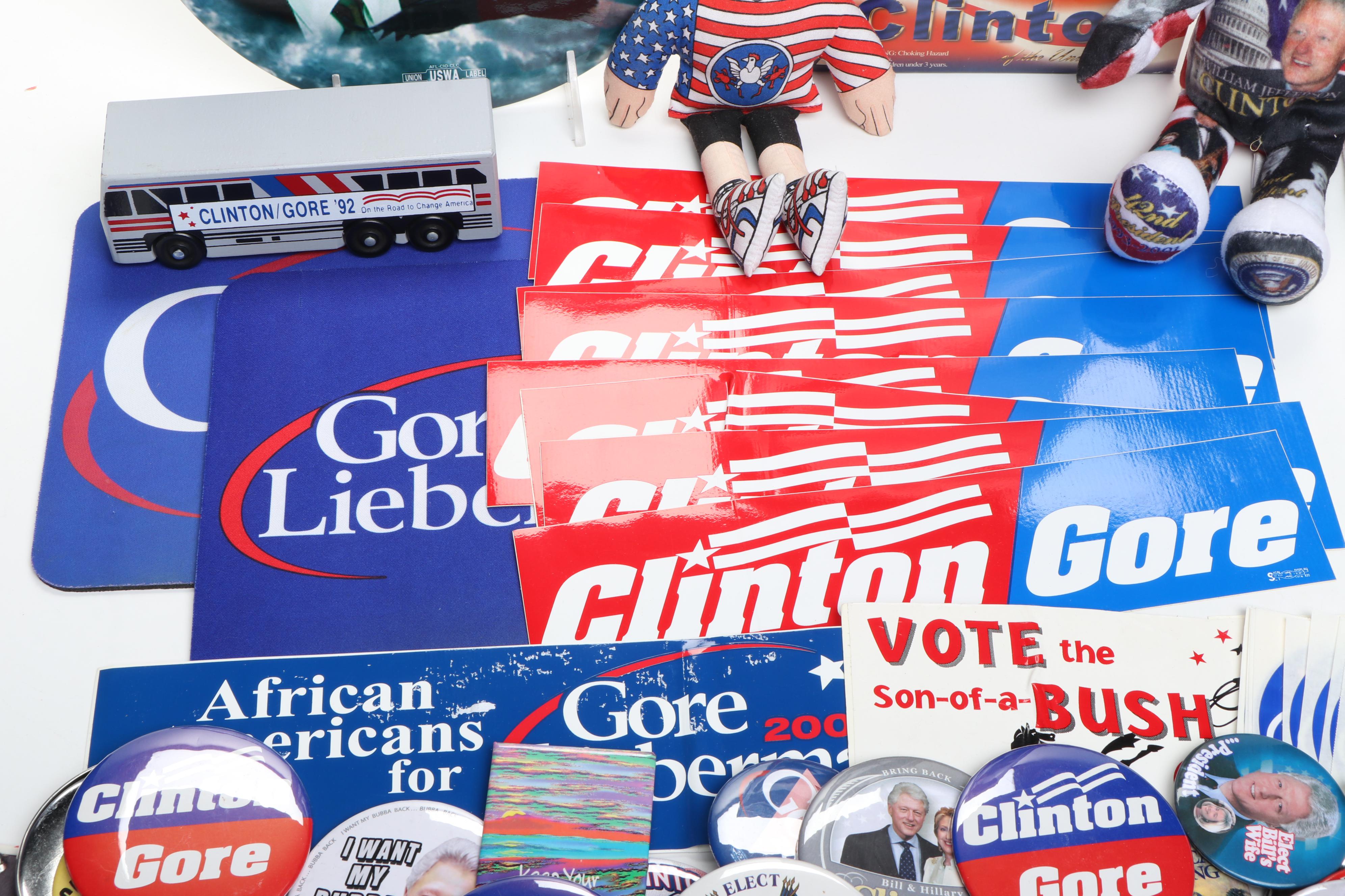 Hillary Clinton, Bill Clinton and Al Gore Pinbacks, More Campaign Memorabilia