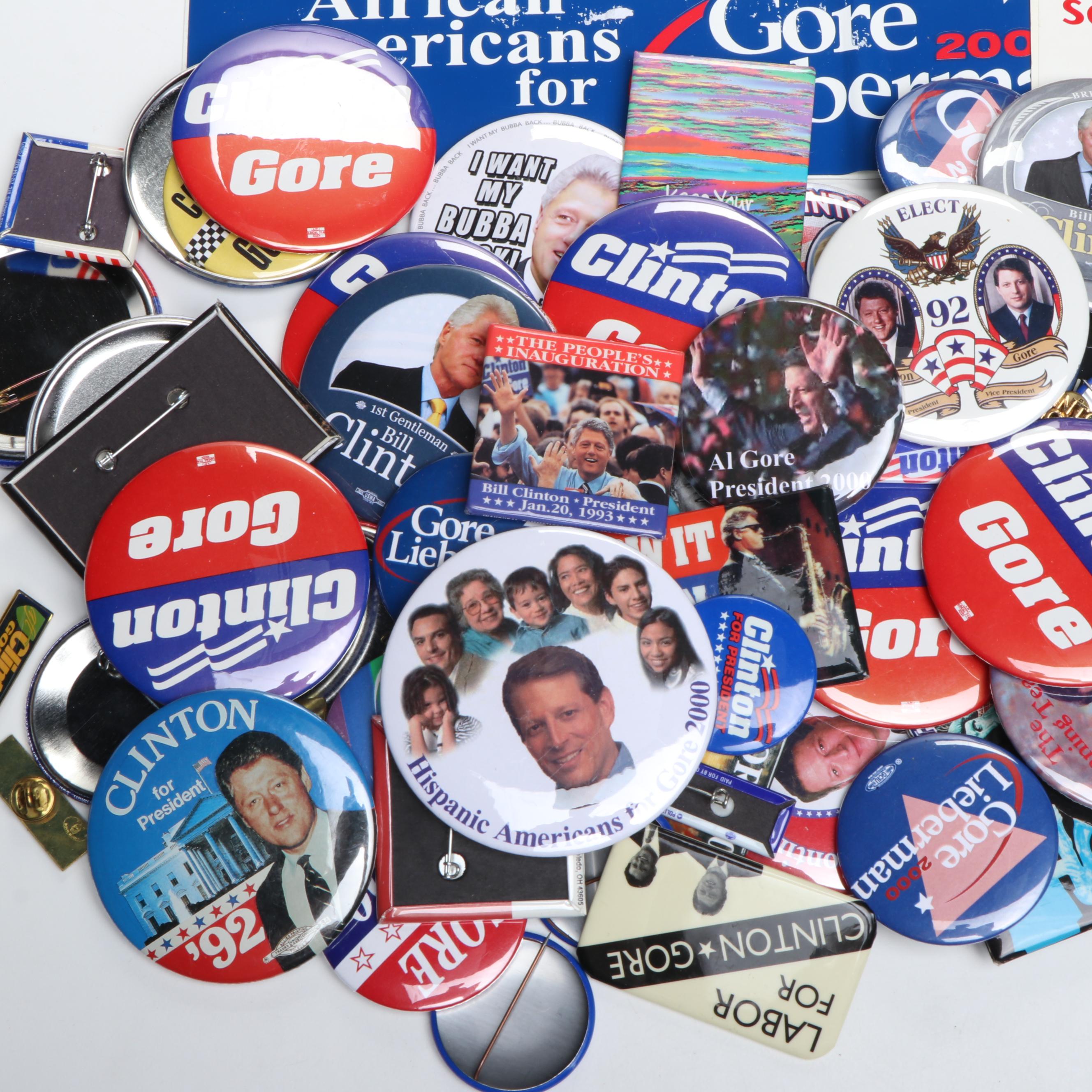 Hillary Clinton, Bill Clinton and Al Gore Pinbacks, More Campaign Memorabilia