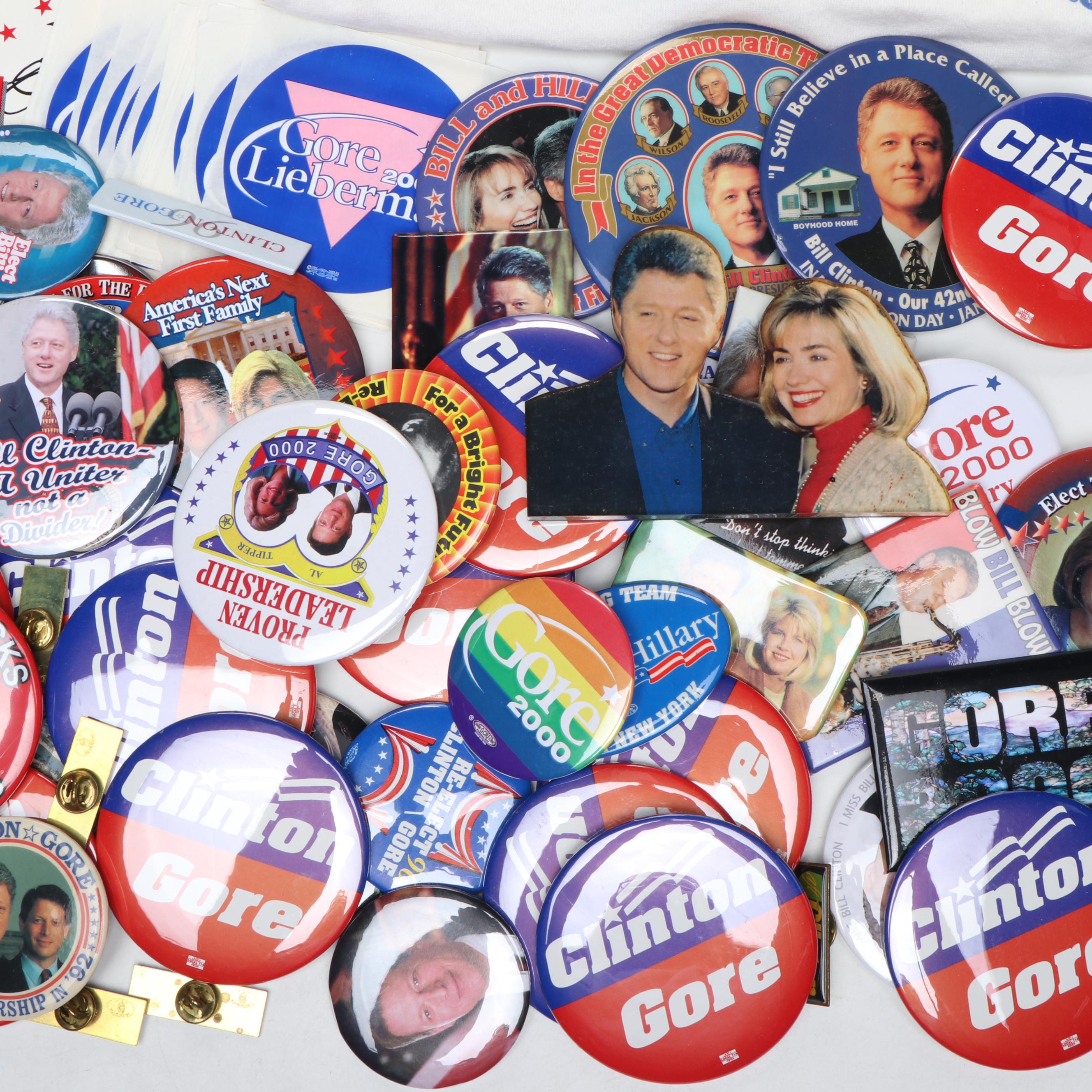 Hillary Clinton, Bill Clinton and Al Gore Pinbacks, More Campaign Memorabilia