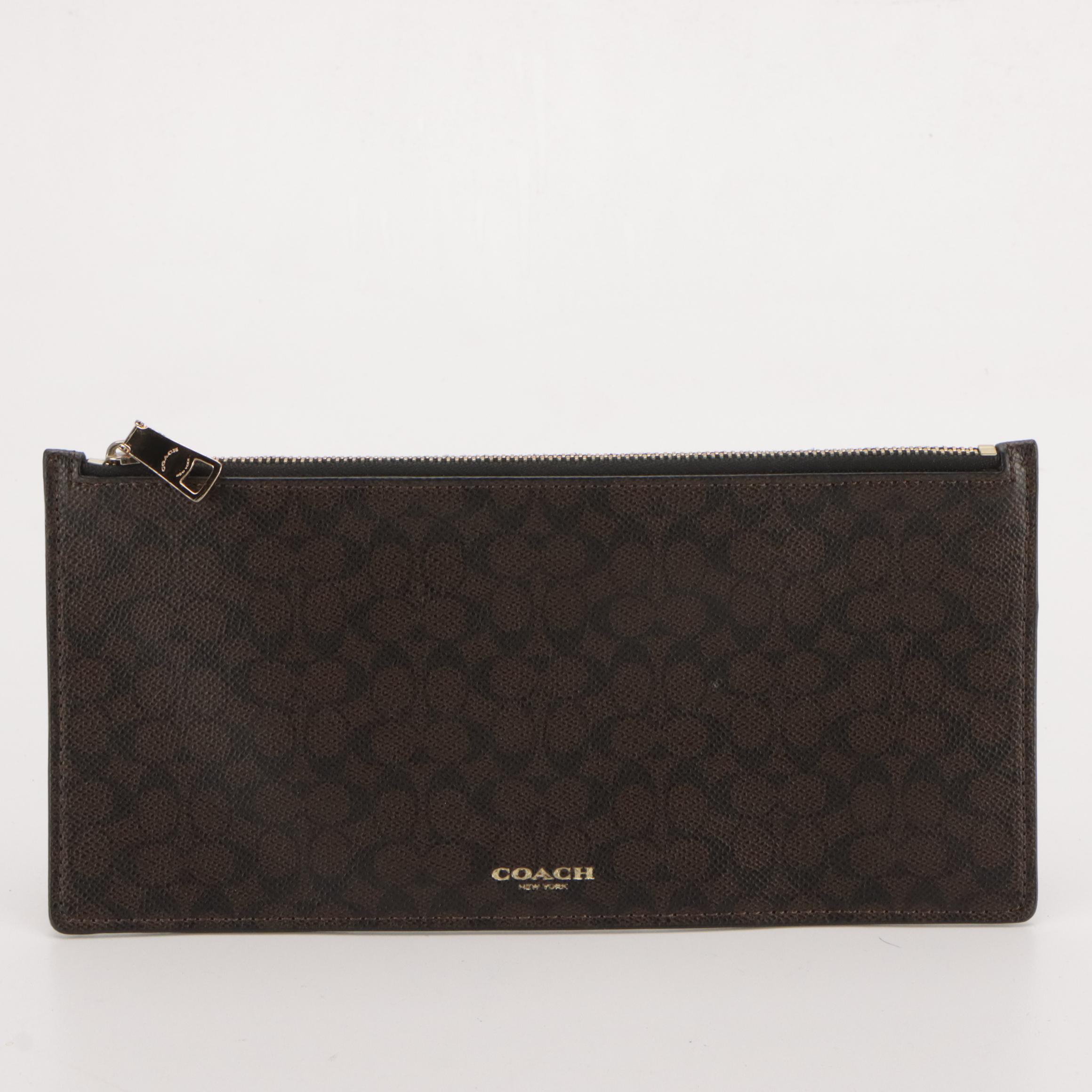 Coach Signature Canvas and White Leather Inserts, Zip Pouch and Phone Holder