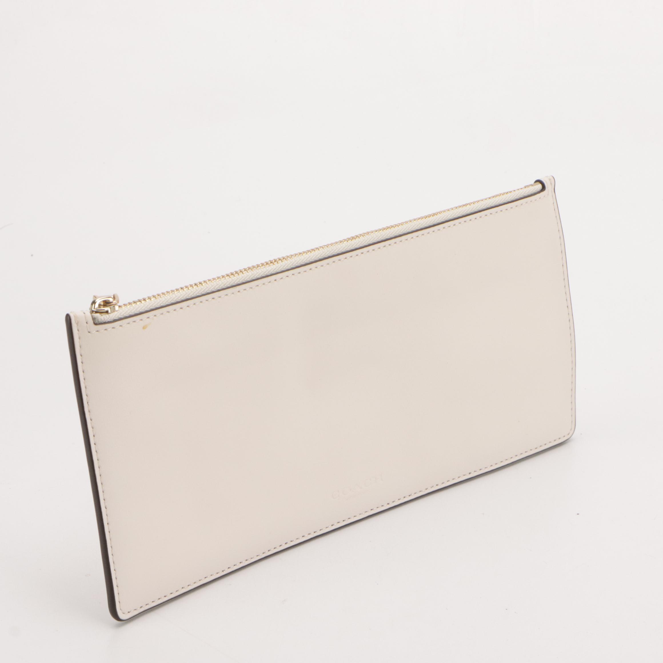 Coach Signature Canvas and White Leather Inserts, Zip Pouch and Phone Holder