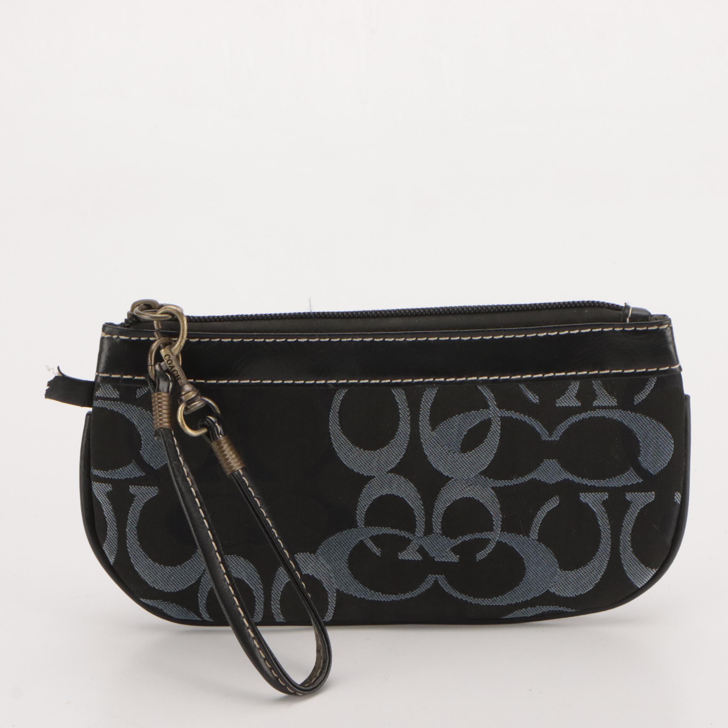 Coach Signature Canvas and White Leather Inserts, Zip Pouch and Phone Holder