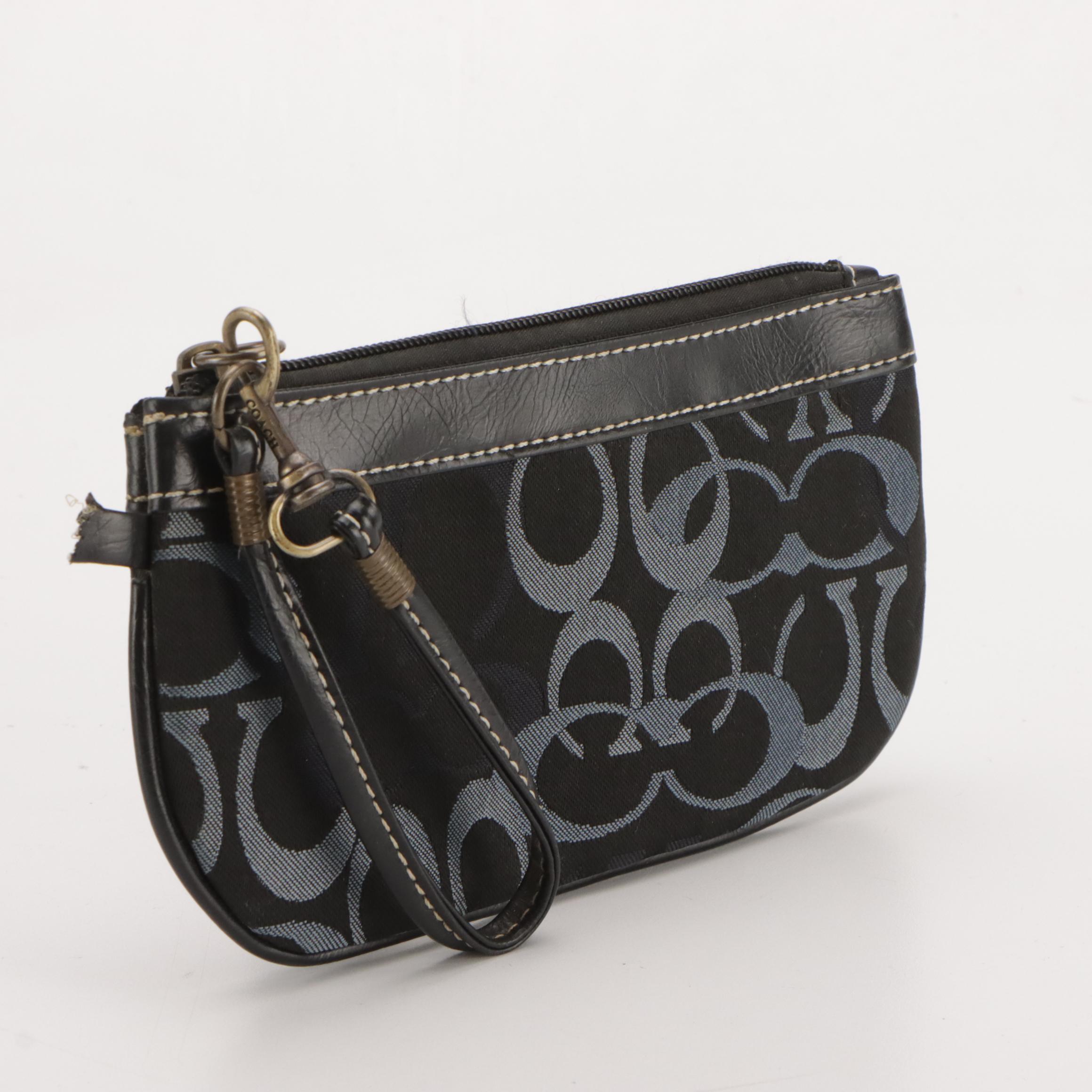 Coach Signature Canvas and White Leather Inserts, Zip Pouch and Phone Holder