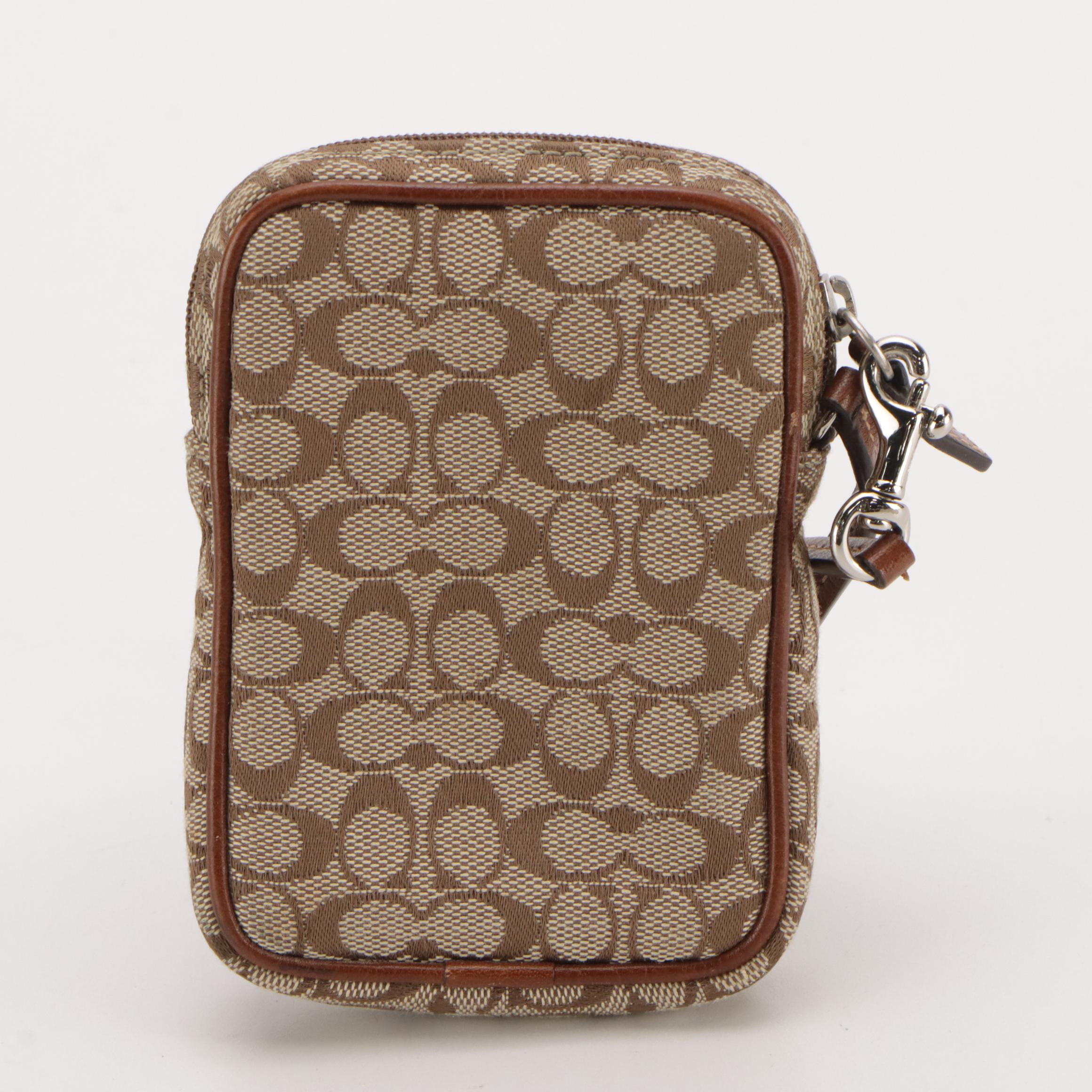 Coach Signature Canvas and White Leather Inserts, Zip Pouch and Phone Holder