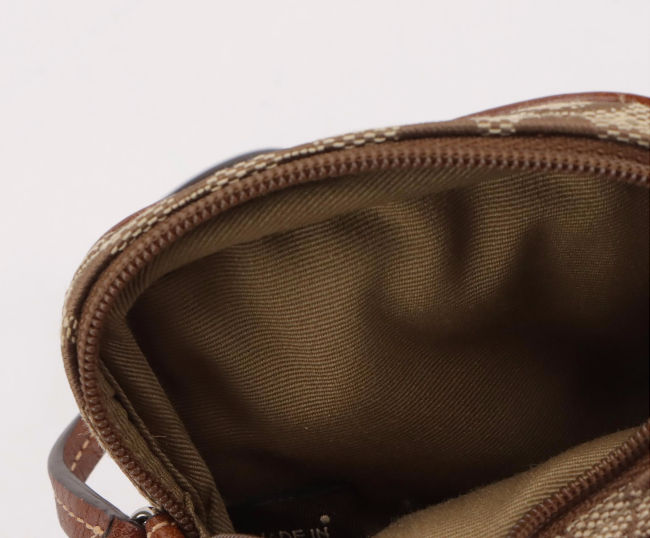 Coach Signature Canvas and White Leather Inserts, Zip Pouch and Phone Holder