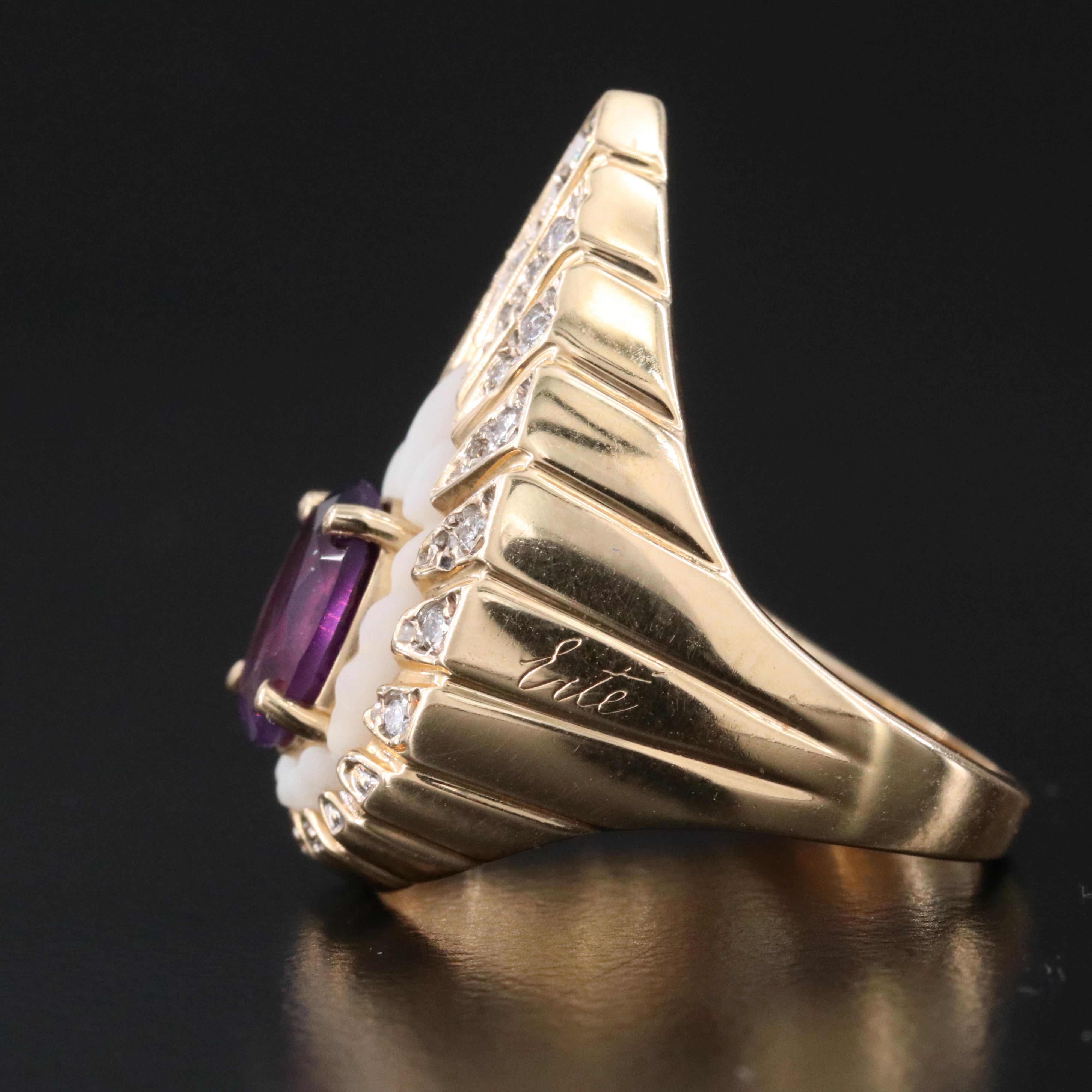 Erté by Circle of Fine Arts 14K Amethyst, Mother-of-Pearl and Diamond Ring