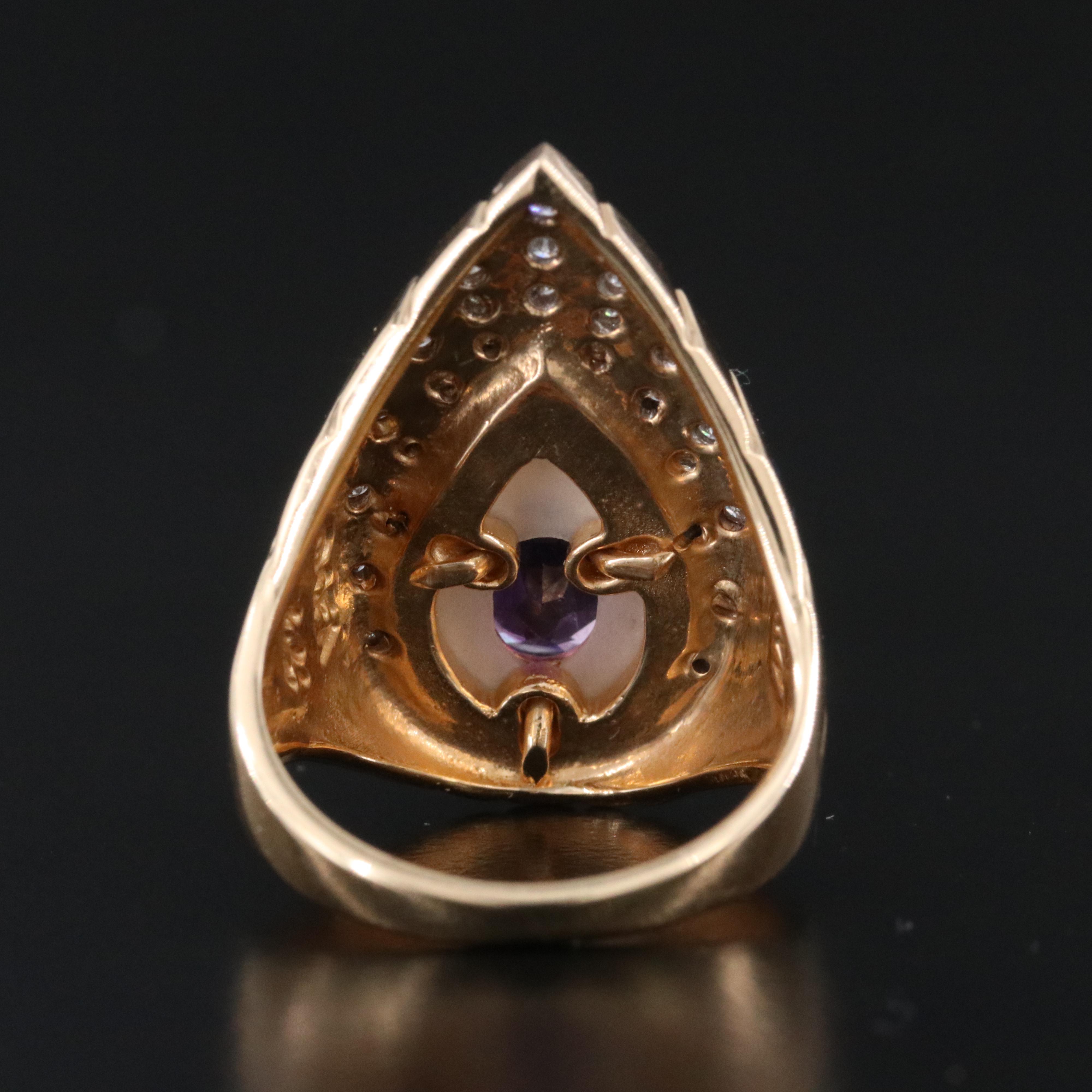 Erté by Circle of Fine Arts 14K Amethyst, Mother-of-Pearl and Diamond Ring