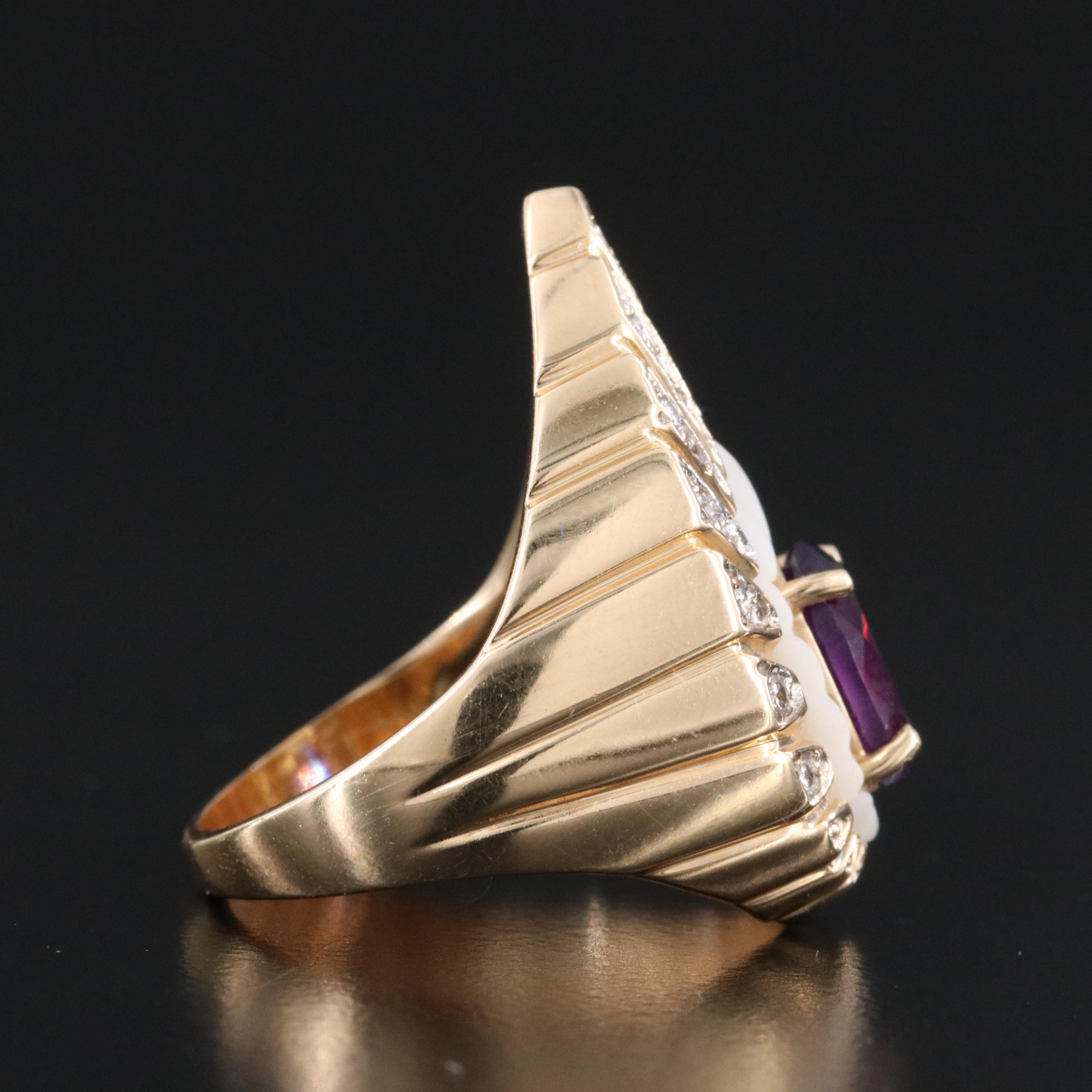 Erté by Circle of Fine Arts 14K Amethyst, Mother-of-Pearl and Diamond Ring