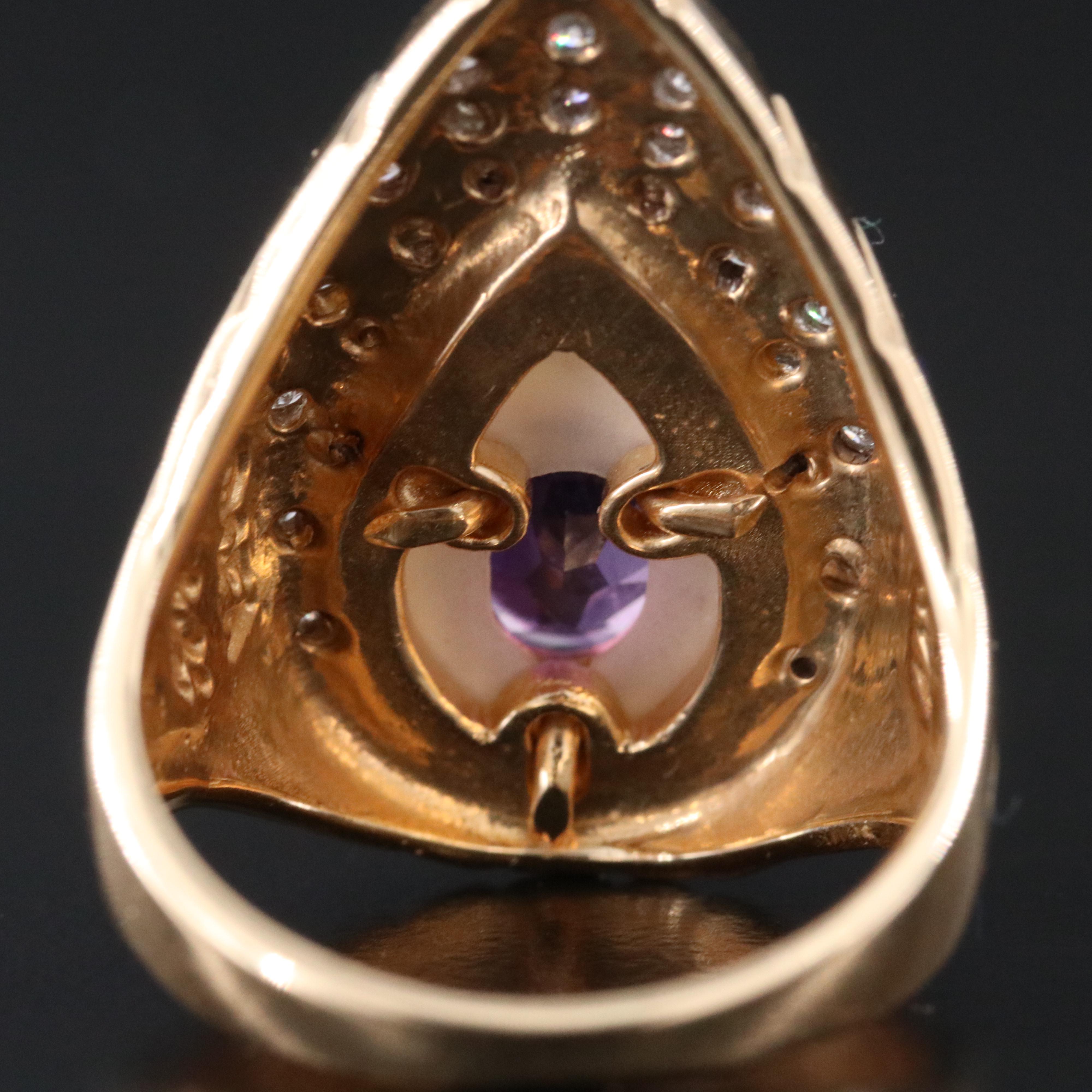 Erté by Circle of Fine Arts 14K Amethyst, Mother-of-Pearl and Diamond Ring