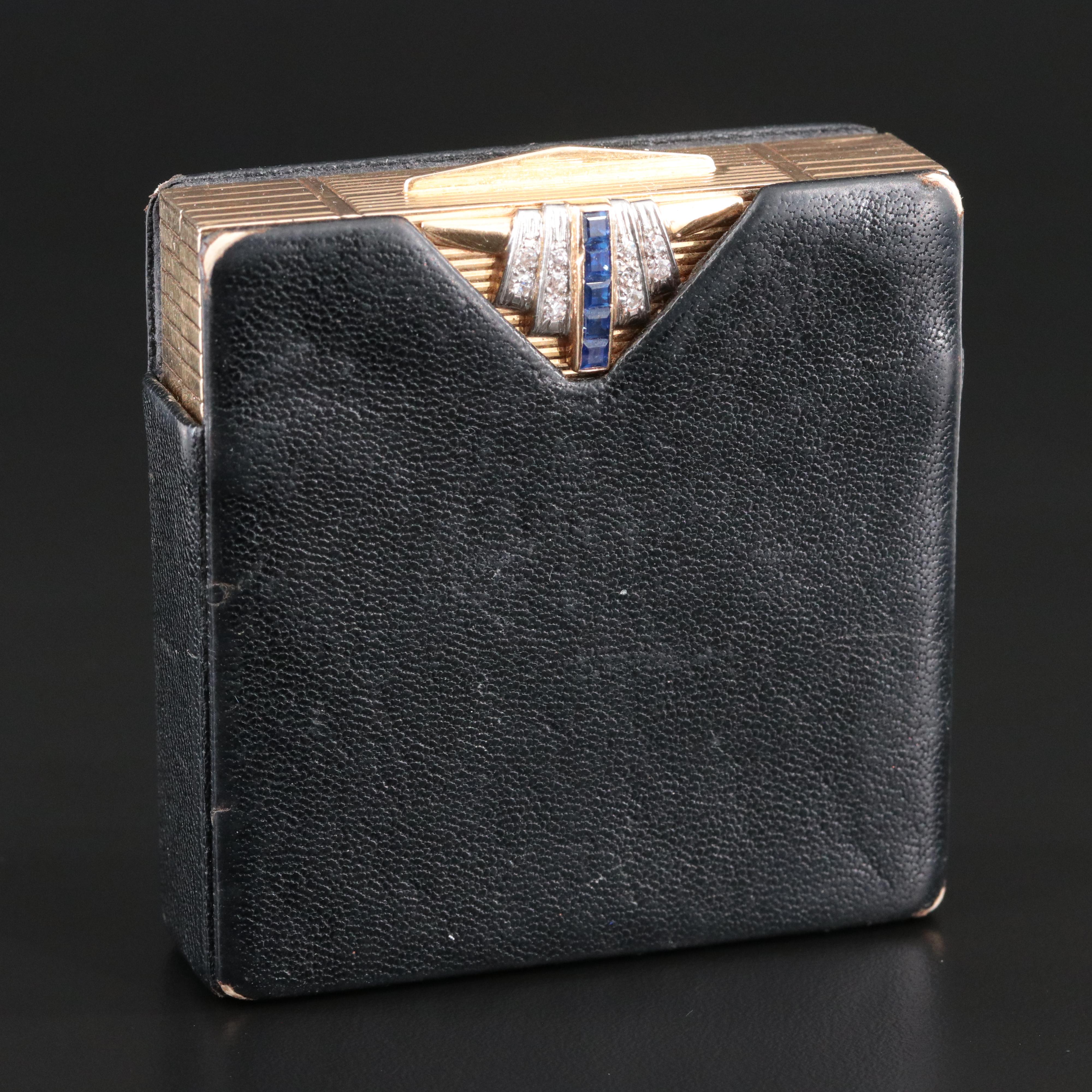 Raymond C. Yard for May Co. Art Deco 14K, Platinum Sapphire and Diamond Compact