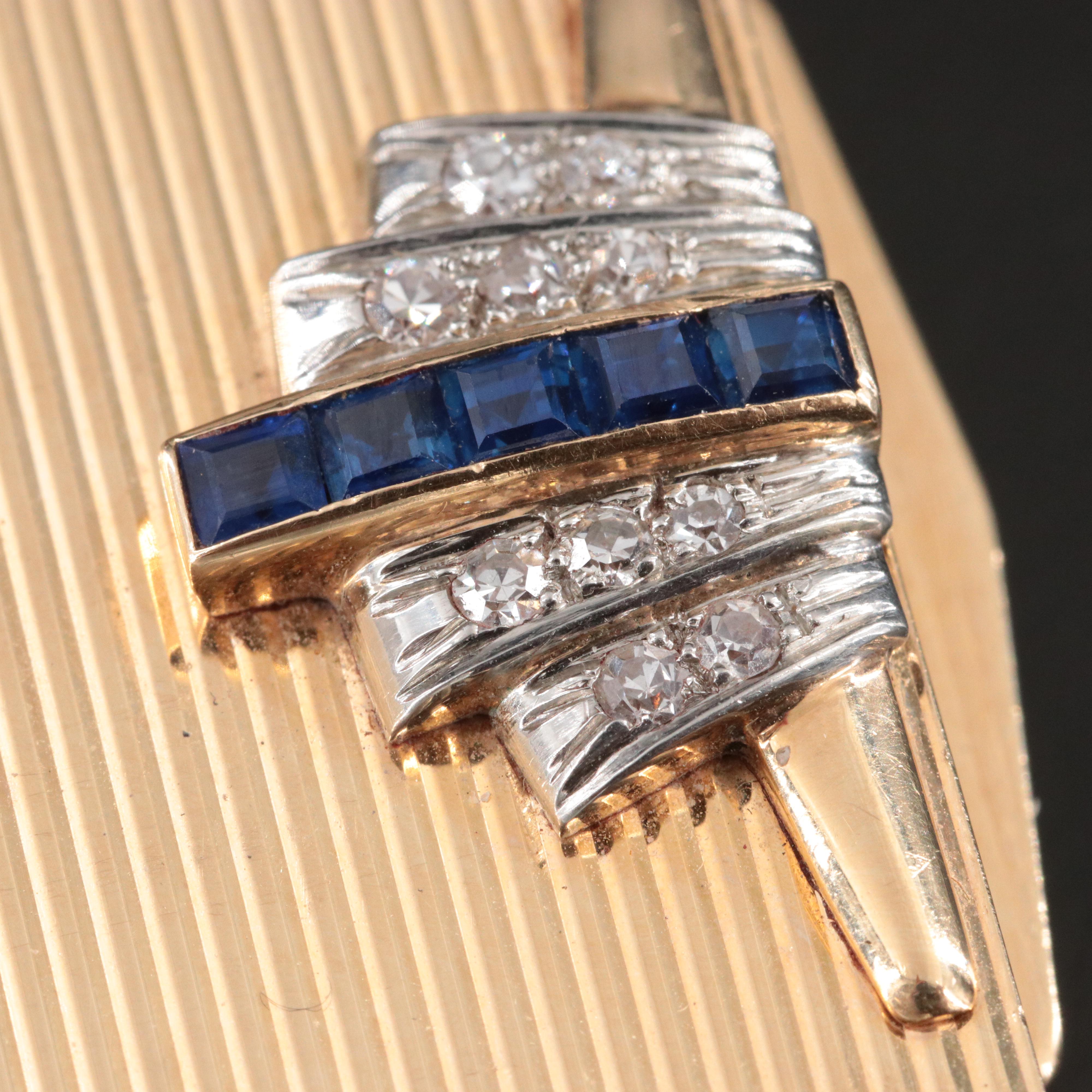 Raymond C. Yard for May Co. Art Deco 14K, Platinum Sapphire and Diamond Compact