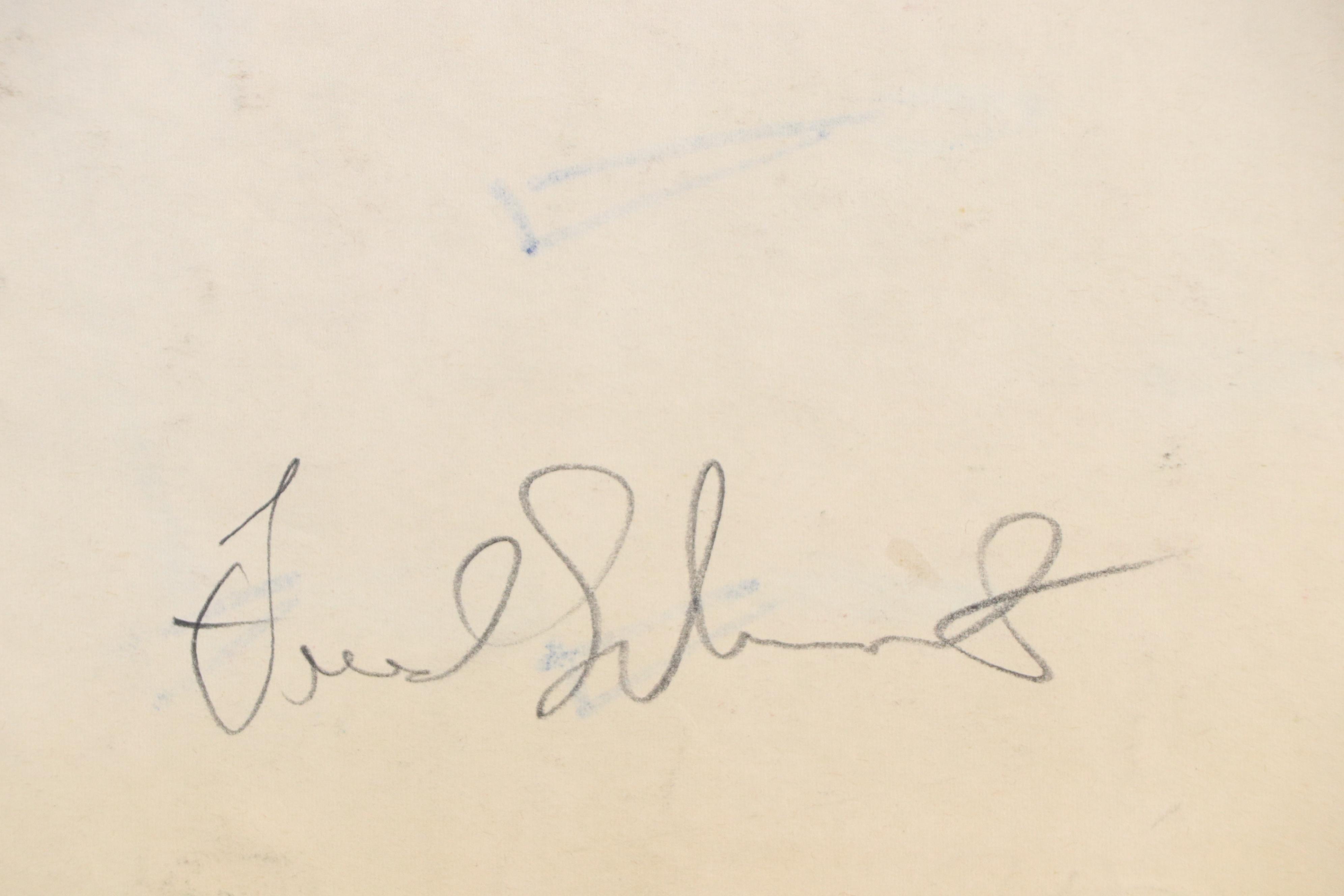 Fred R. Schwartz Stylized Watercolor Painting of Dock with Boats, Mid-20th C.