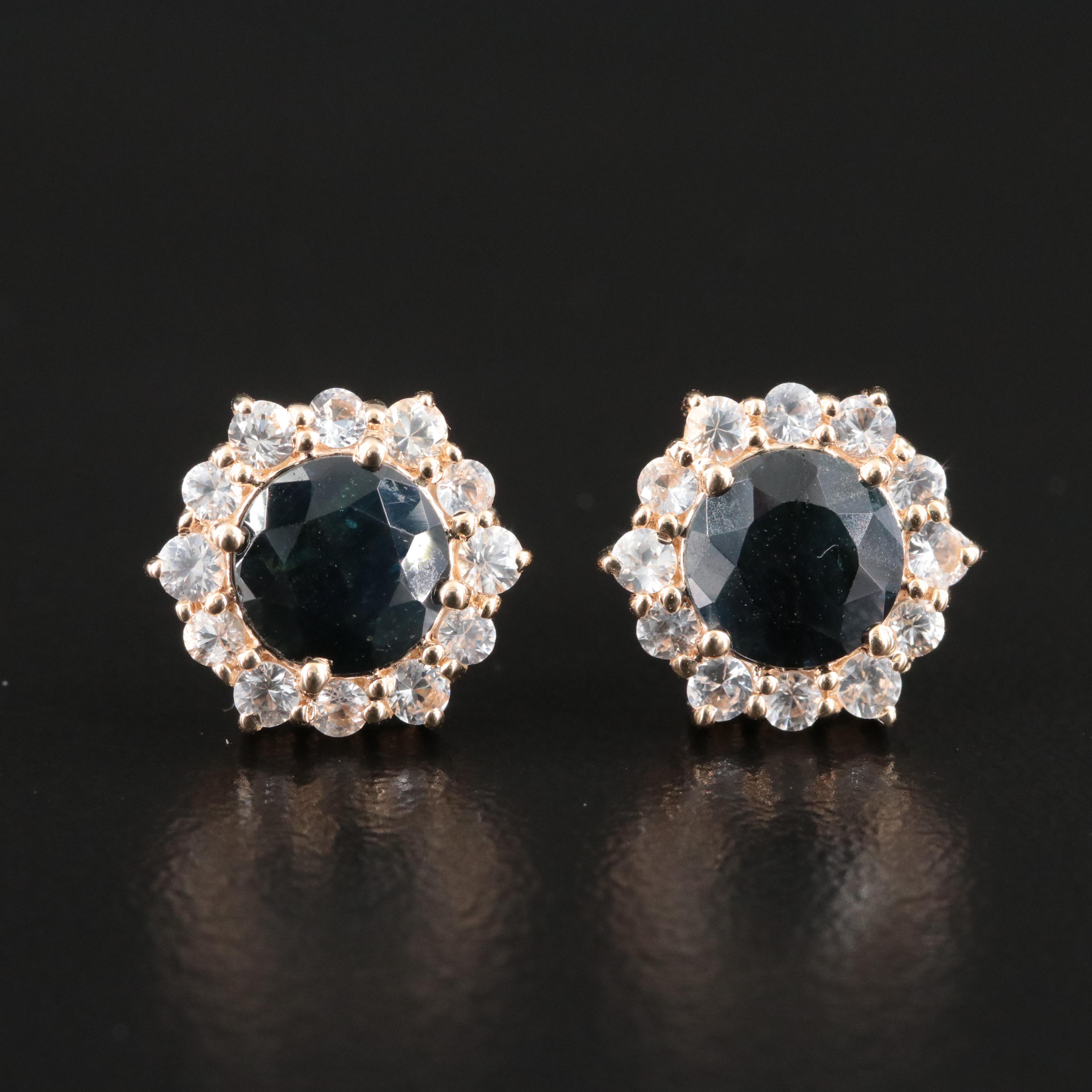 14K Sapphire Halo Stud Earrings