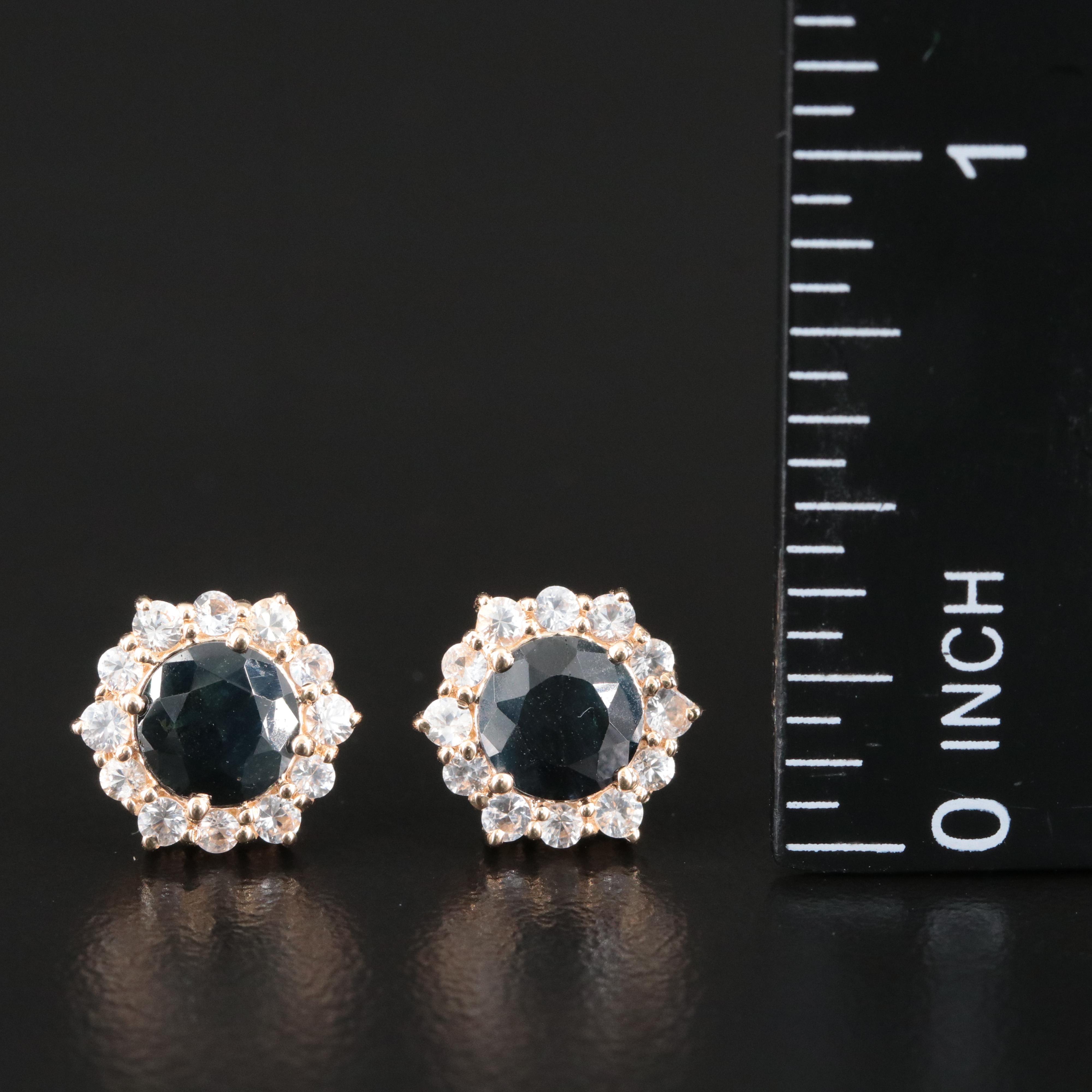 14K Sapphire Halo Stud Earrings
