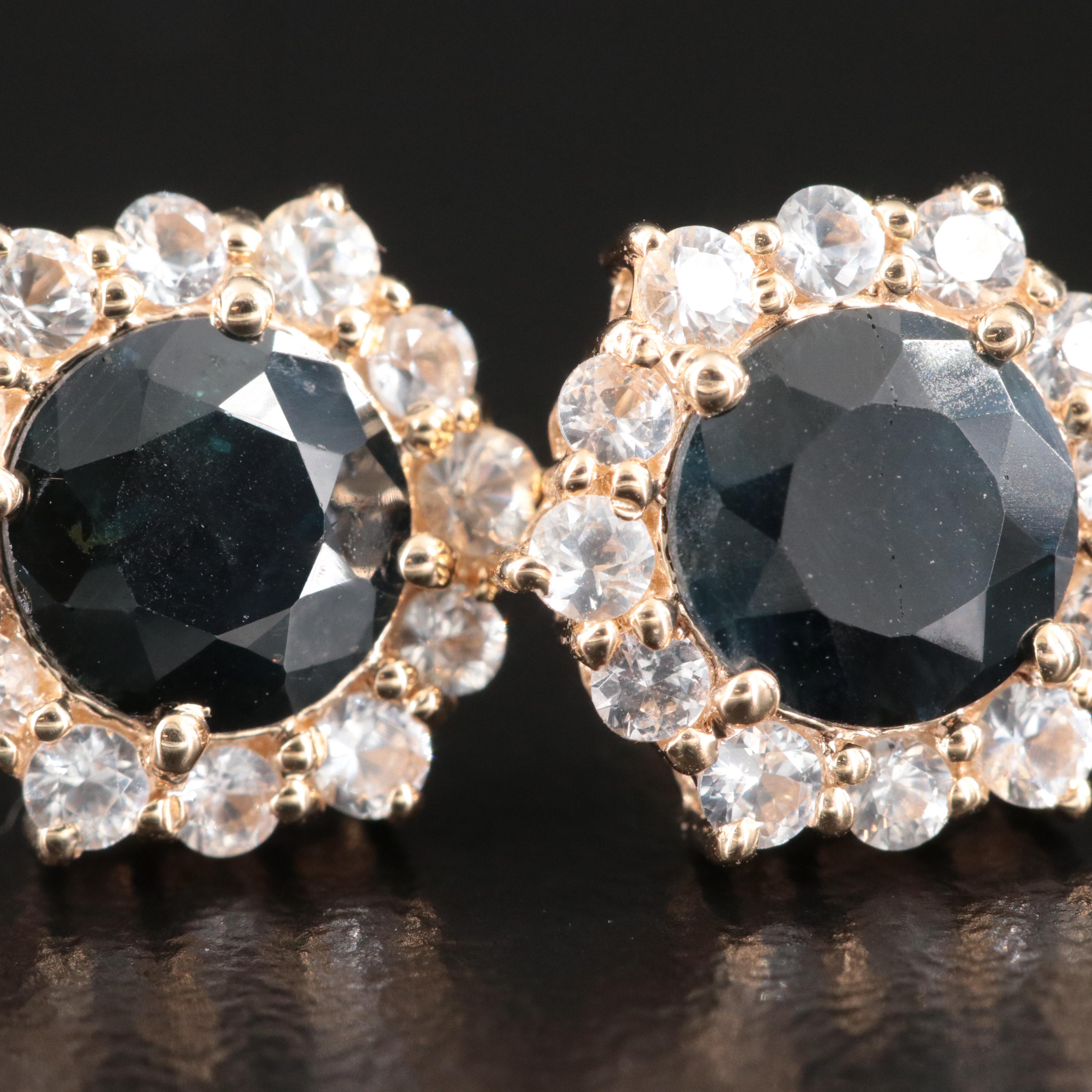 14K Sapphire Halo Stud Earrings