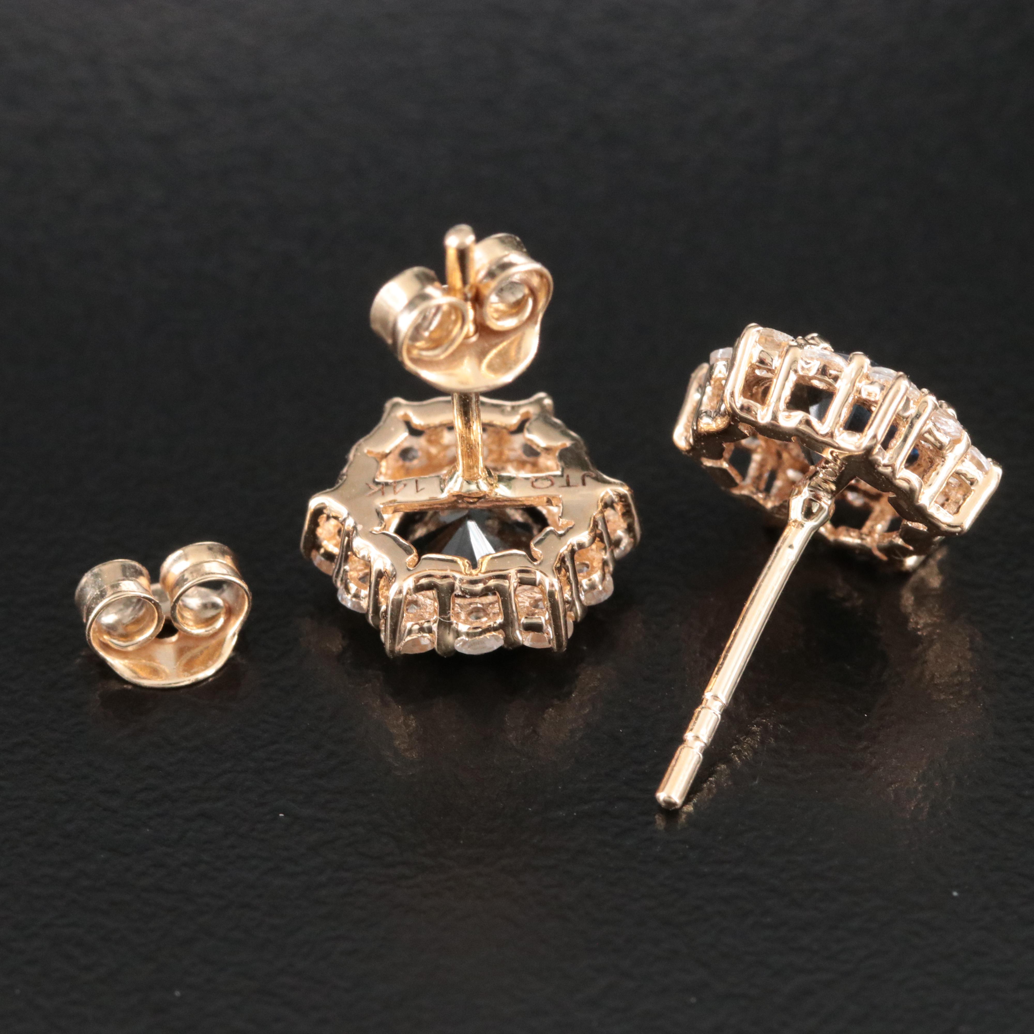 14K Sapphire Halo Stud Earrings