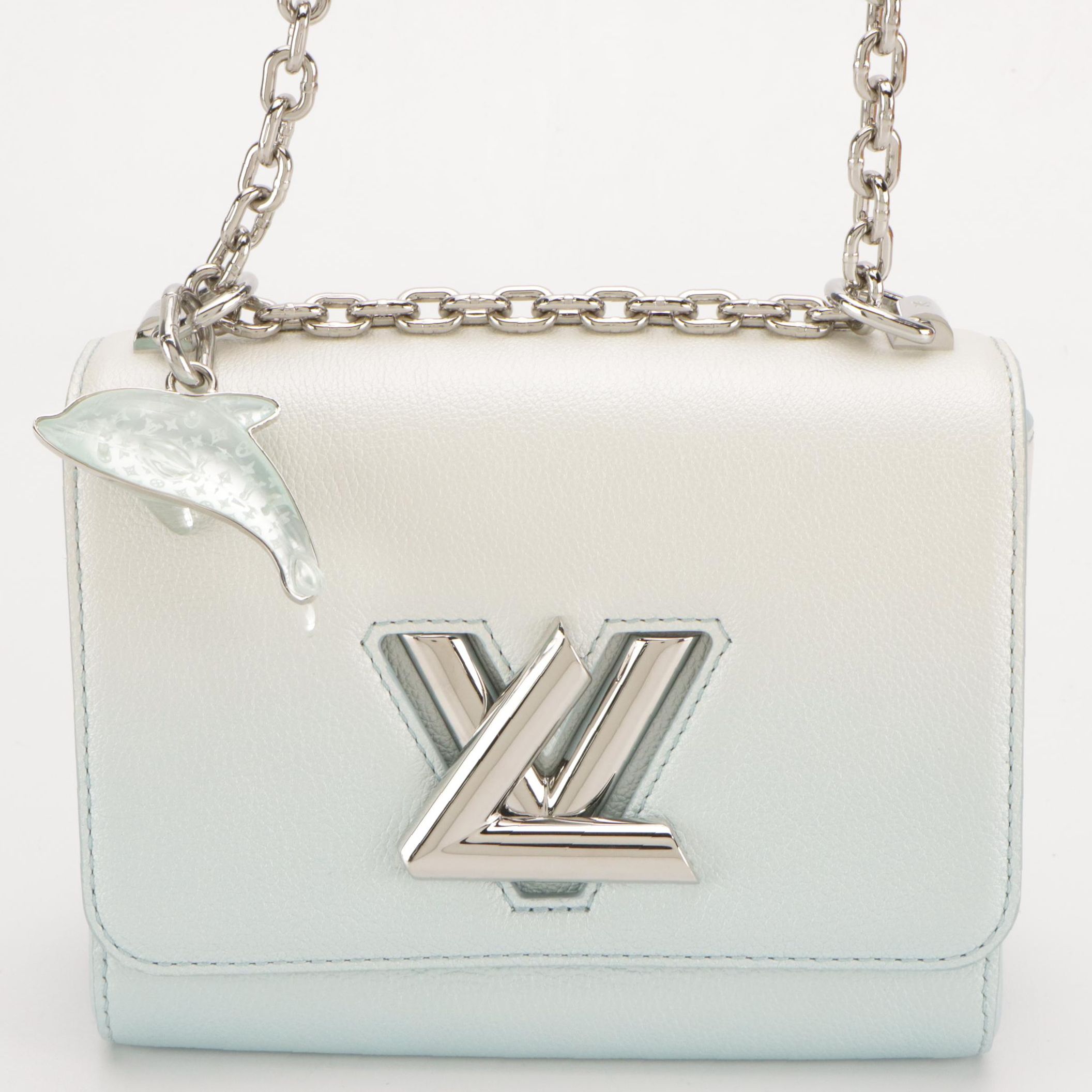 Louis Vuitton Twist PM Bag in Shaded Blue Ombré Leather w/ Dolphin Charm and Box