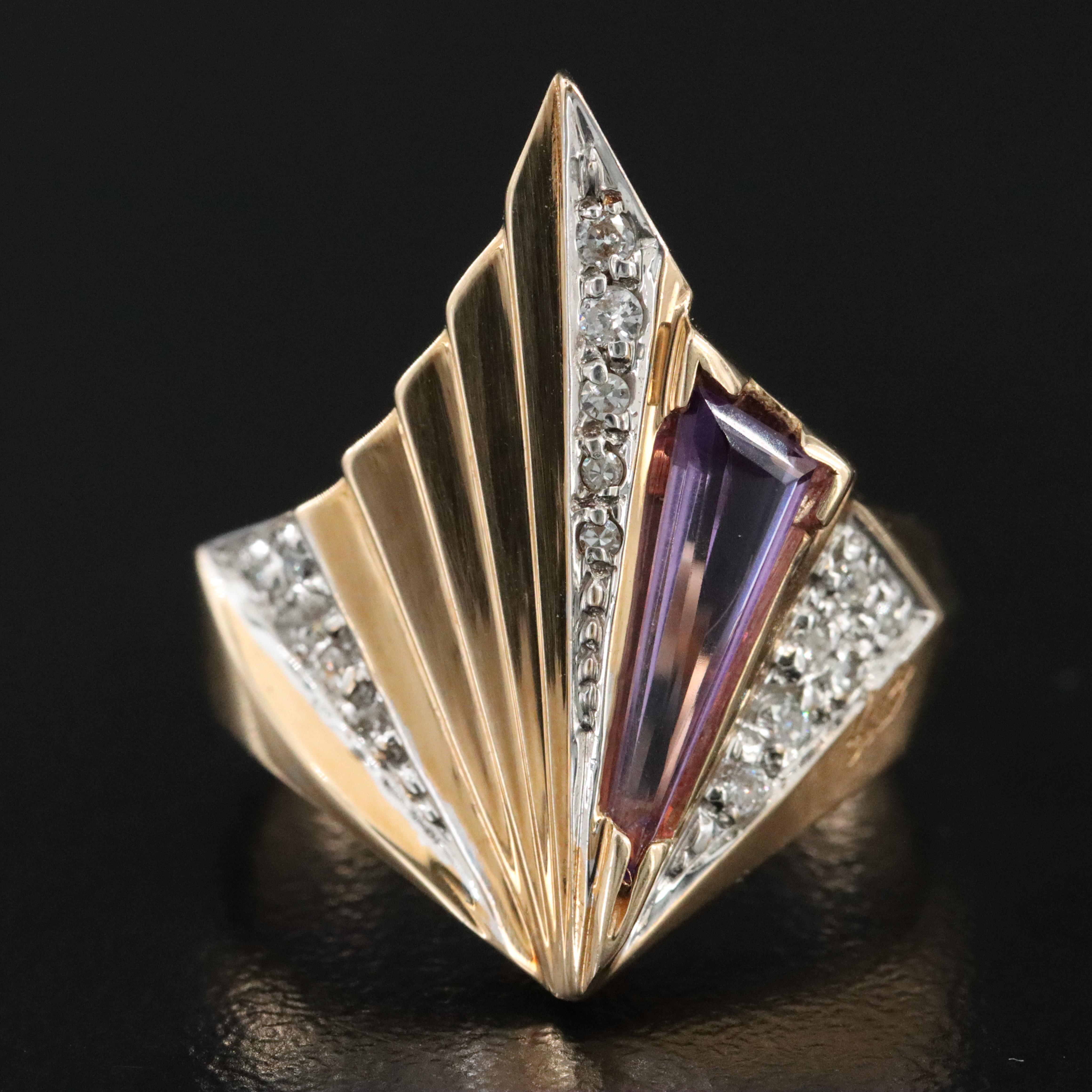 Erté by Circle of Fine Arts 14K Amethyst and Diamond Ring