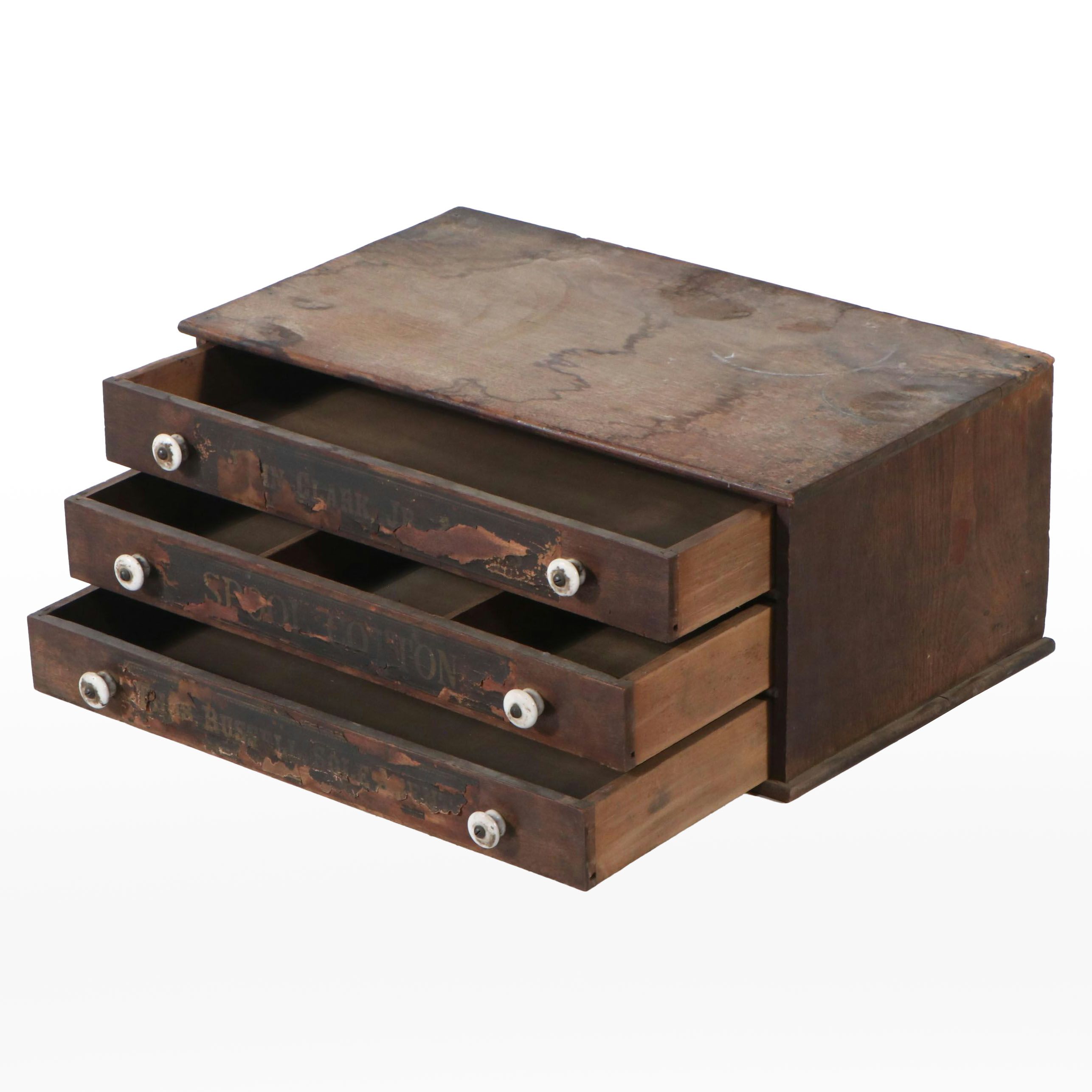 Victorian John Clark, Jr & Co Wooden Three Drawer Spool Cabinet