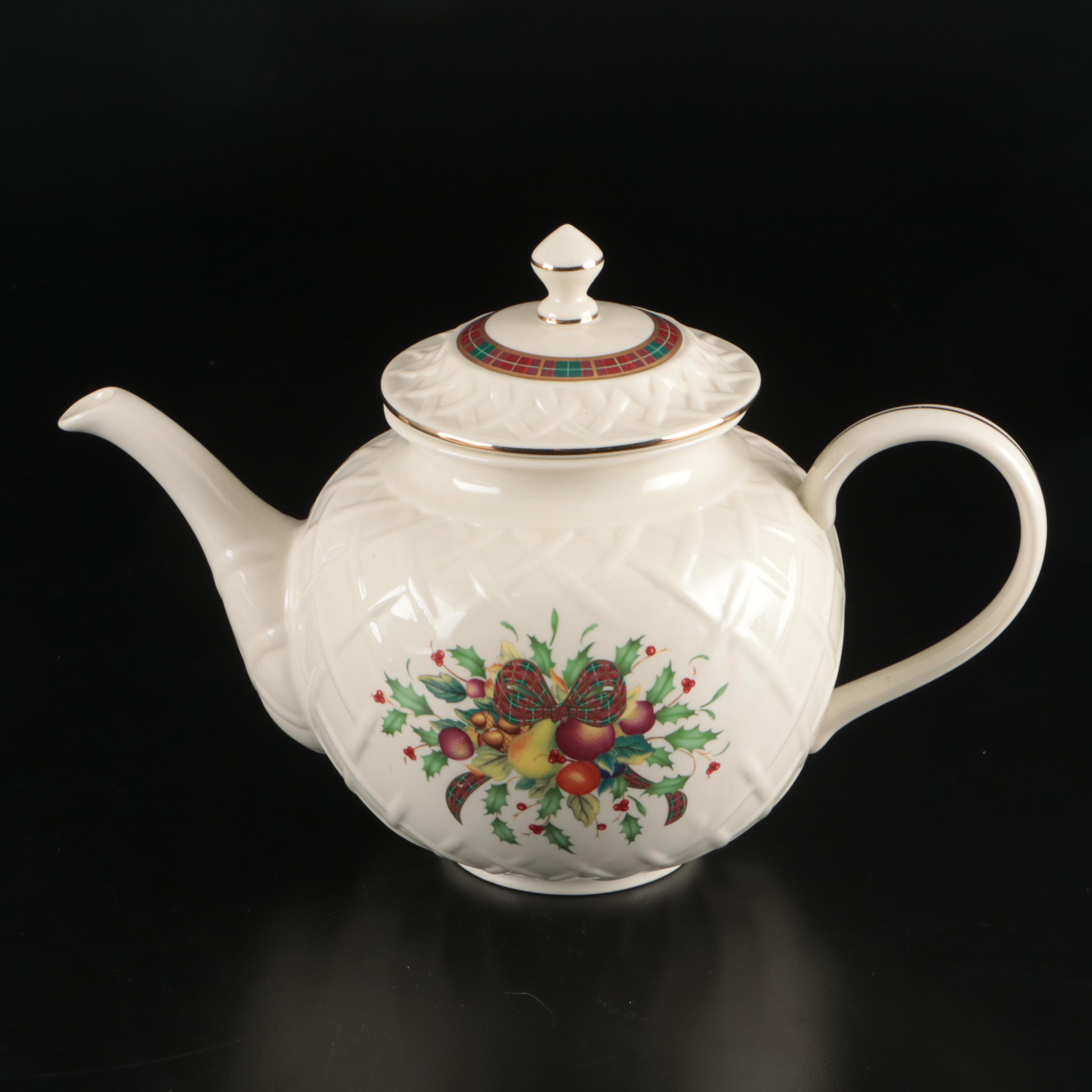 Lenox "Holiday Tartan" Teapot with Holiday Traditions Ceramic Christmas Tree