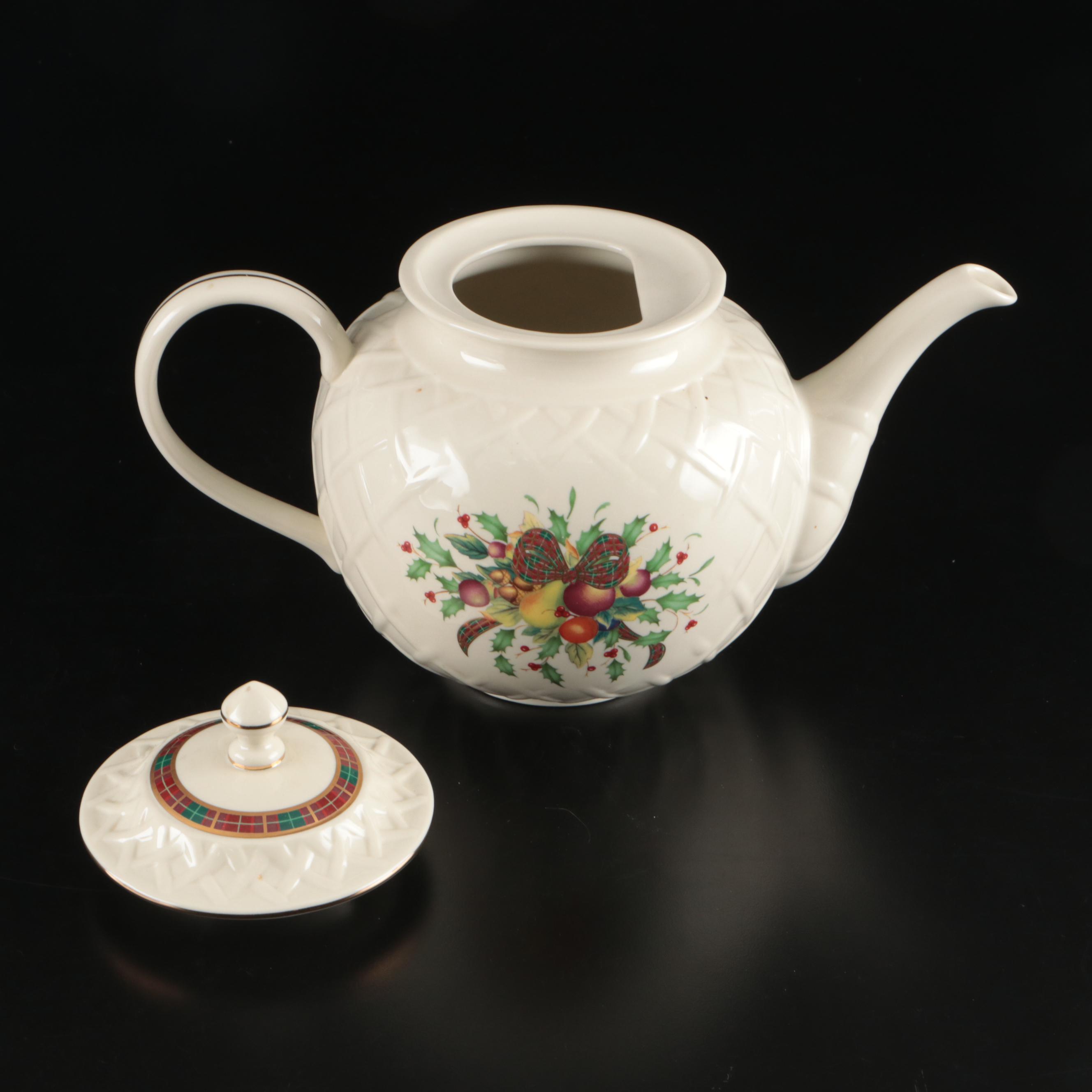 Lenox "Holiday Tartan" Teapot with Holiday Traditions Ceramic Christmas Tree