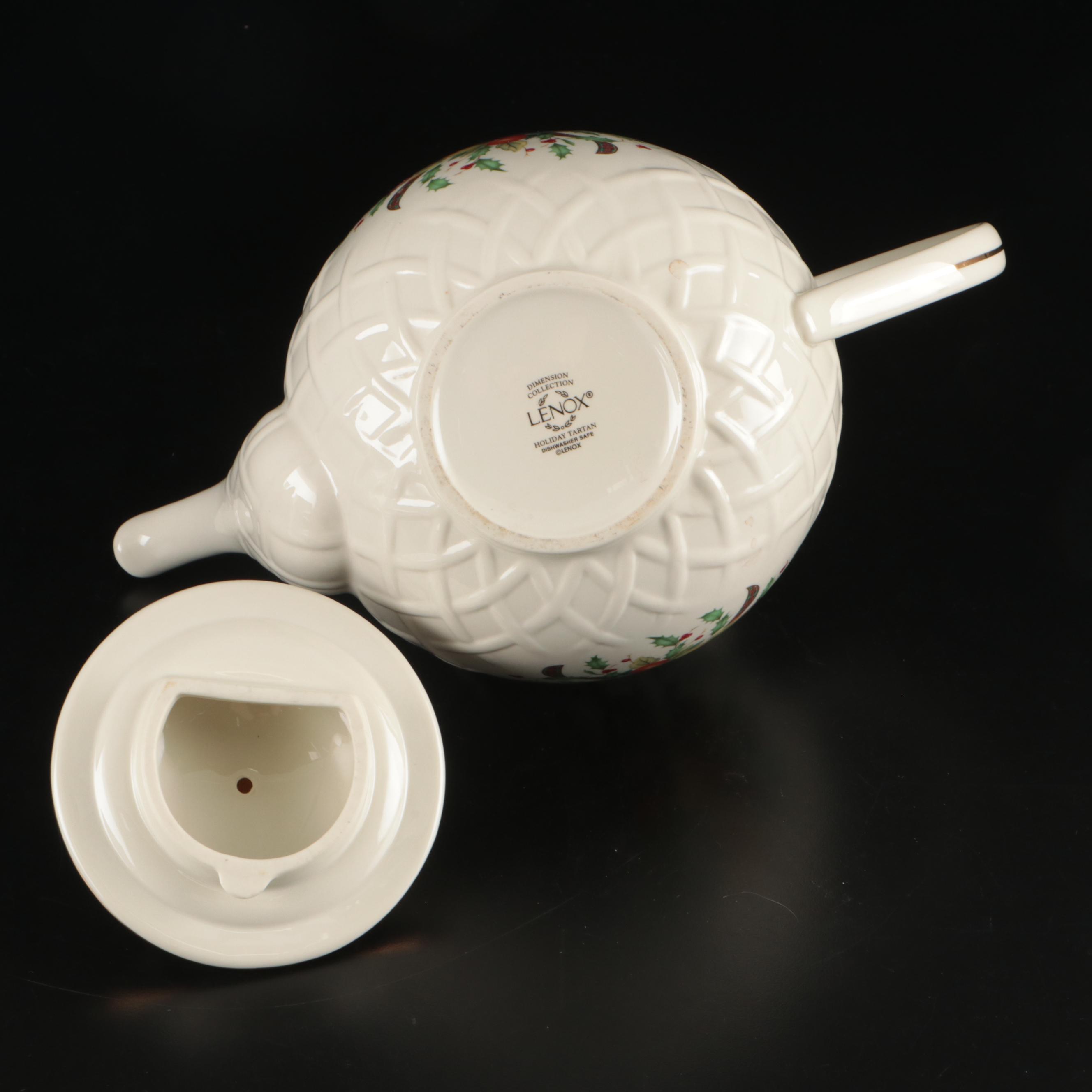 Lenox "Holiday Tartan" Teapot with Holiday Traditions Ceramic Christmas Tree
